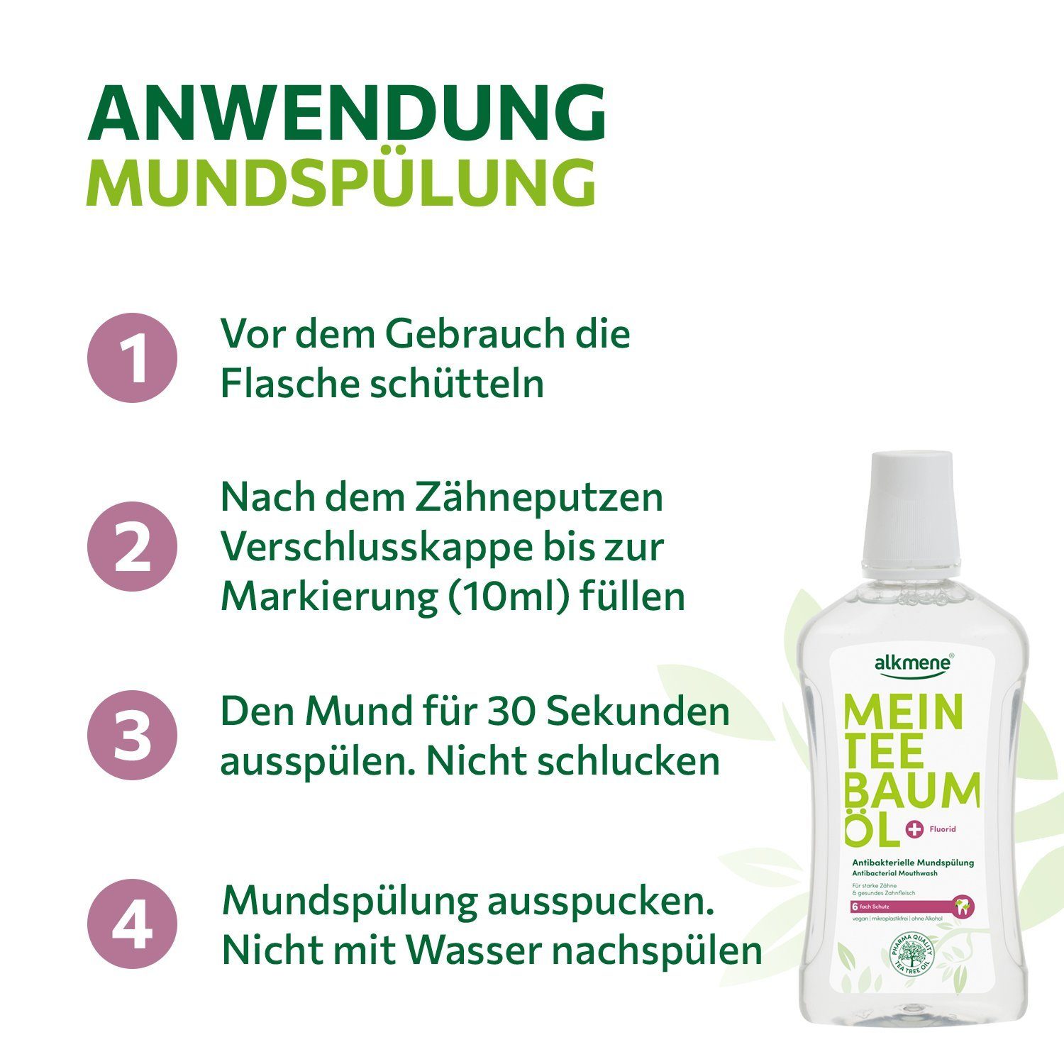 alkmene Mundspülung 2x Teebaumöl antibakterielle Mundspülung 6fach Schutz - Mundwasser