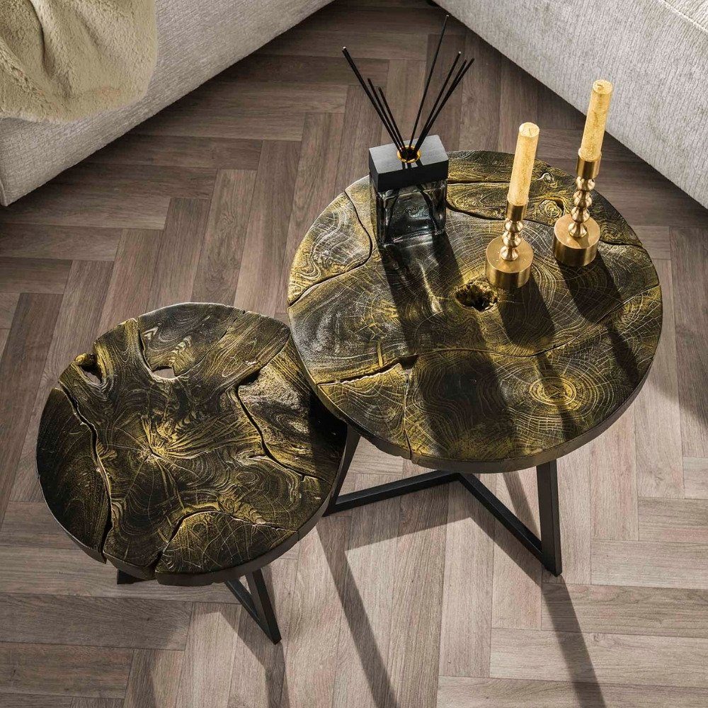 Möbel in Wido und Gold RINGO-Living 540x500x500mm, Teakholz aus Beistelltisch Schwarz Couchtisch 2er-Set