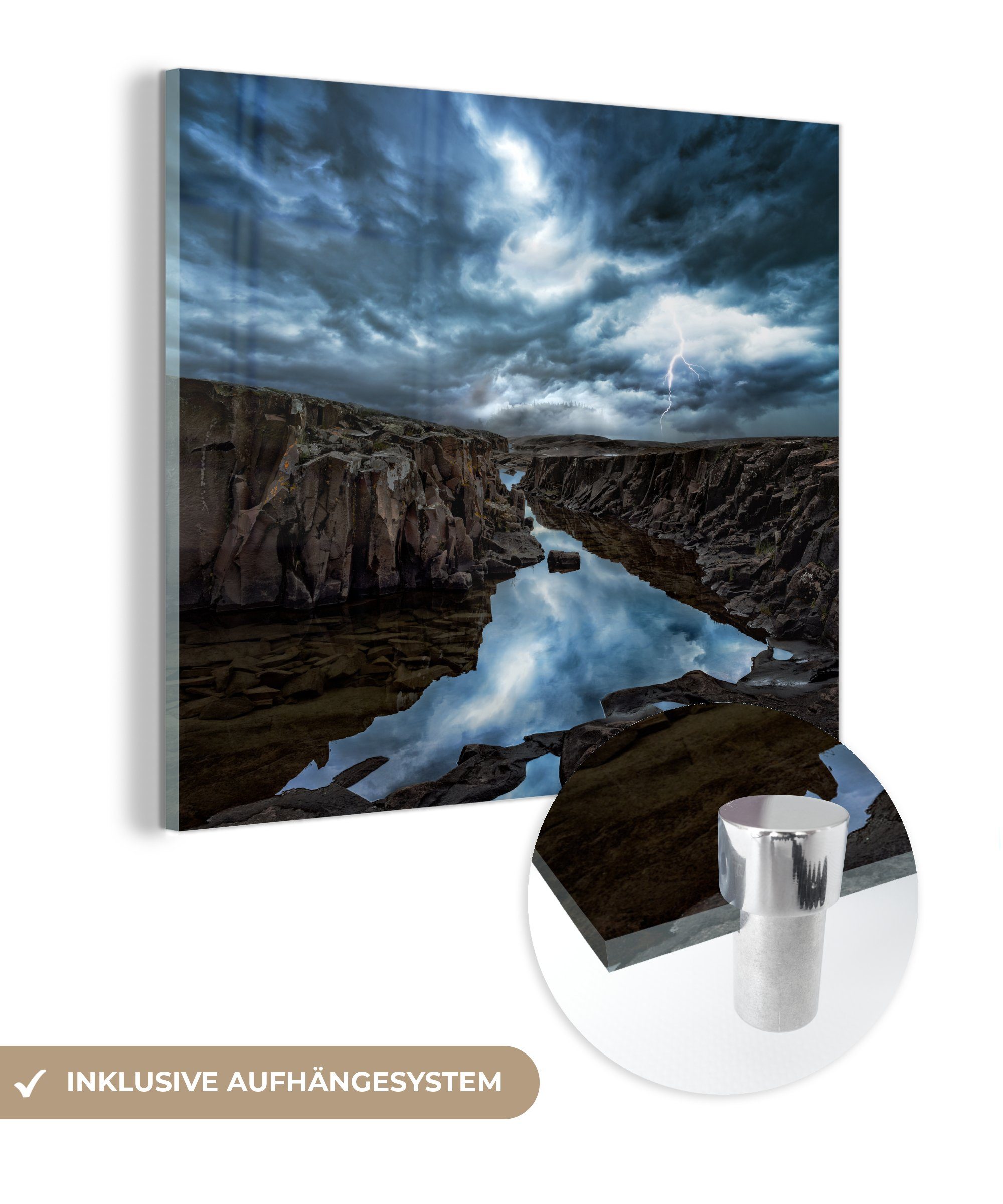 MuchoWow Acrylglasbild Heftige Blitze schlagen über Felsen in Minnesota ein, (1 St), Glasbilder - Bilder auf Glas Wandbild - Foto auf Glas - Wanddekoration