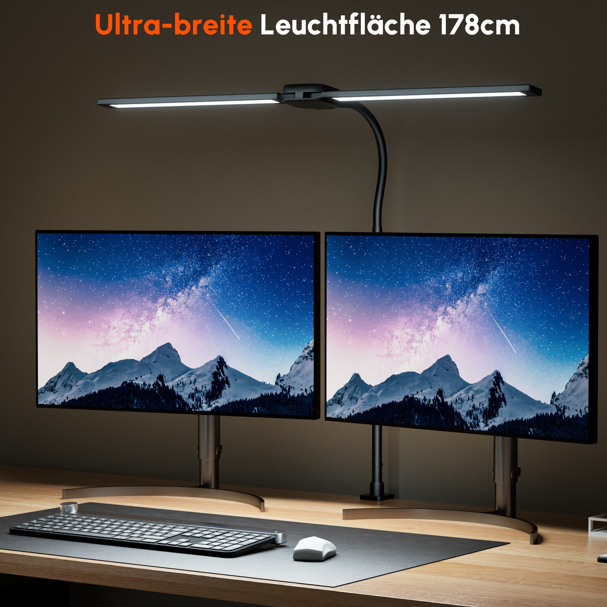 Elegear LED Schreibtischlampe LED Schreibtischlampe Dimmbar Doppelkopf klemmbar für Home Office, LED fest integriert, weißes Licht 5500-6000K warmes Licht 3200-3500K bernsteinfarbenes Licht 1200-1300K, 2835 LED-Lampenkugeln mit hoher Helligkeit,Energiesparen,Augenschutz