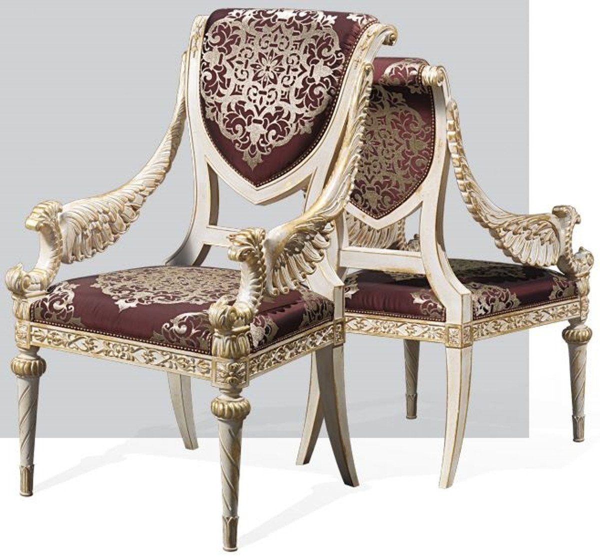 Casa Padrino Esszimmerstuhl Luxus Barock Esszimmer Stuhl Set Lila / Silber / Weiß / Gold 62 x 74 x H. 103 cm - Prunkvolles Küchen Stühle 4er Set - Hotel Restaurant Schloss Möbel - Luxus Qualität - Made in Italy