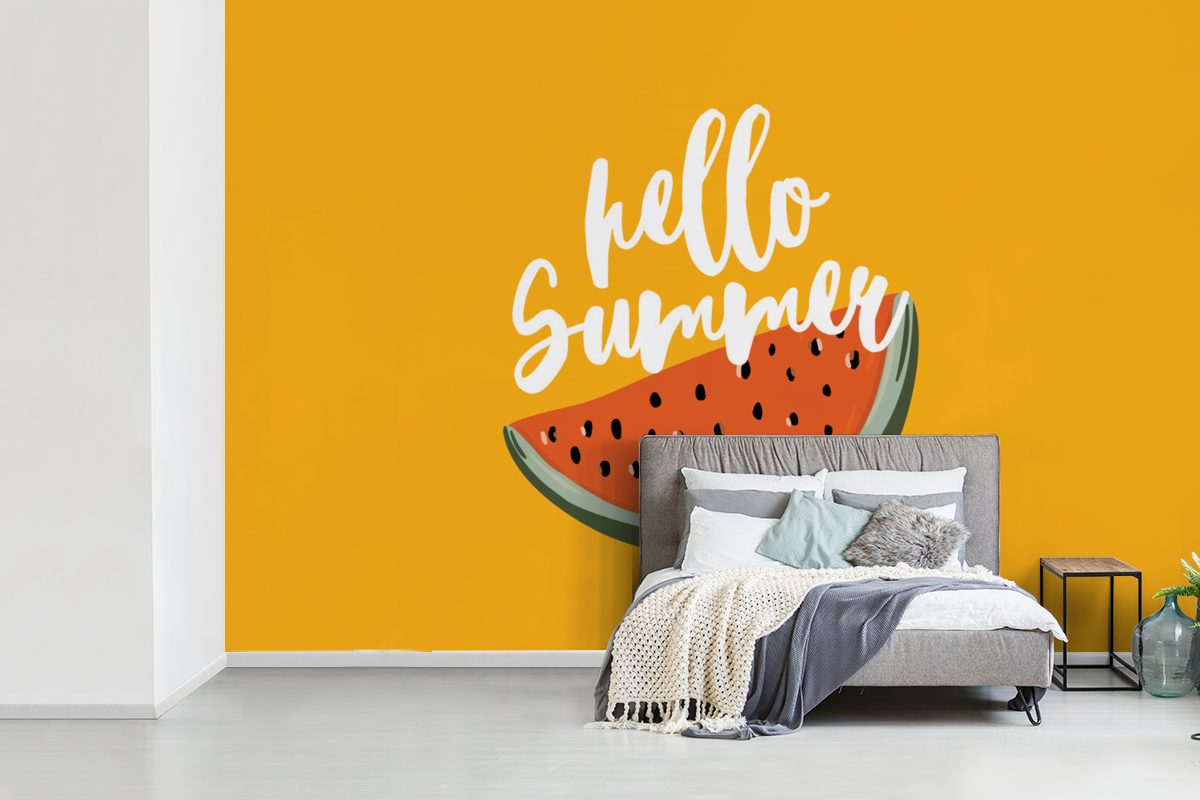 MuchoWow Fototapete Wassermelone Matt, - Orange, (6 Kinderzimmer, Wohnzimmer, Sommer Schlafzimmer, St), bedruckt, Vinyl Wallpaper Tapete - für