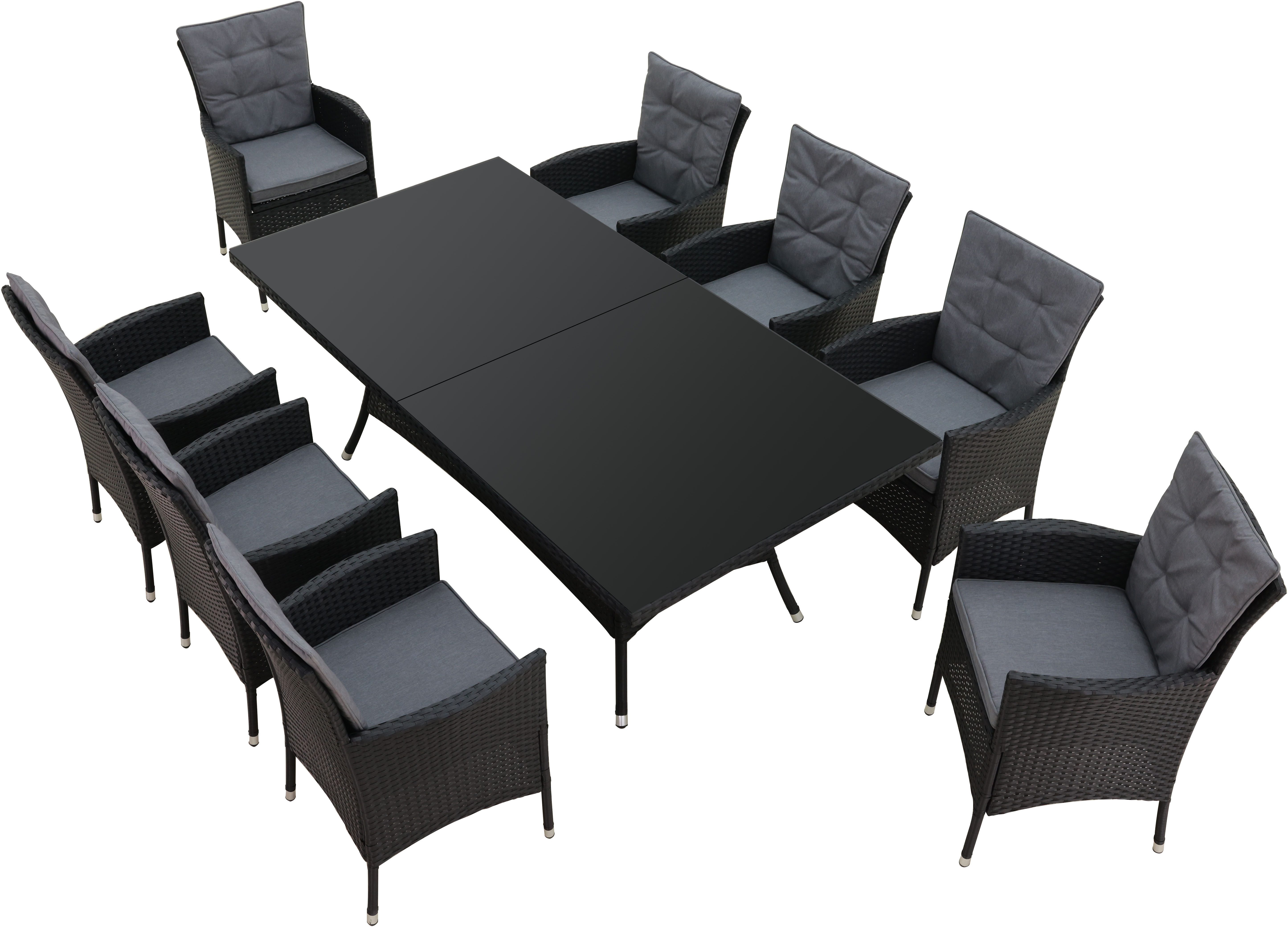 KONIFERA Garten-Essgruppe Mailand, (Set, 25-tlg., 8x Sessel, 8x Sitzauflage, 8x Rückenauflage, 1x Tisch), 8 Sessel, 8 Sitz,- und 8 Rückenkissen, 1 Tisch, Gratis Schutzhülle