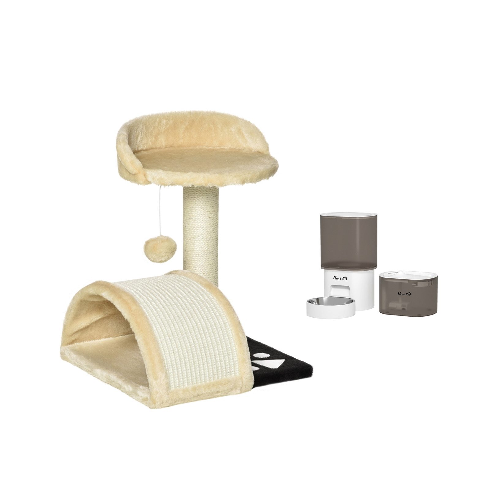 FELIXLEO Kratzbaum-Liegemulde Kratzbaum Katzenbaum mit Spielball Futter und Wasserspender klein