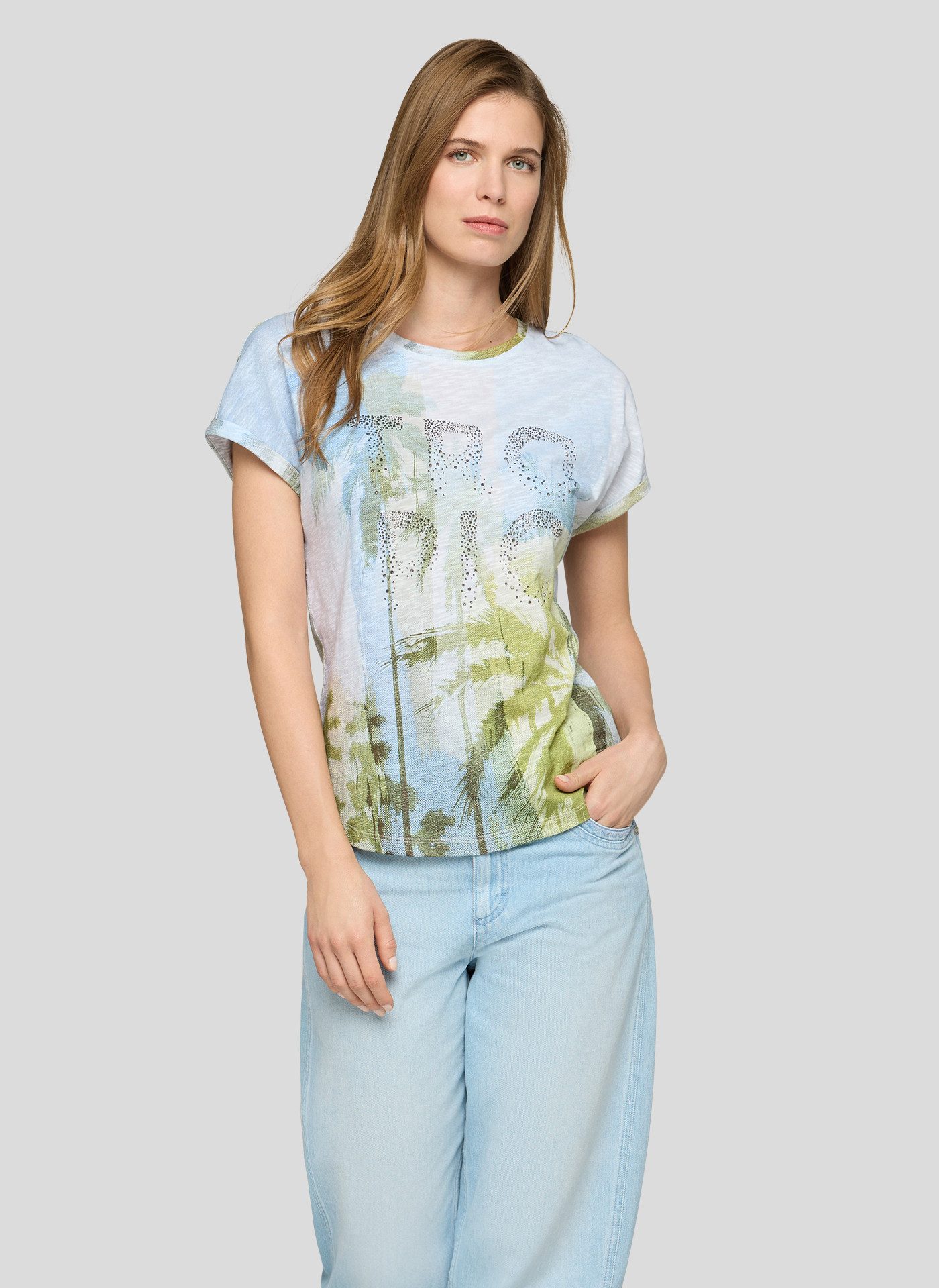 Rabe Kurzarmshirt mit floralem Motiv und Glitzersteinen günstig online kaufen