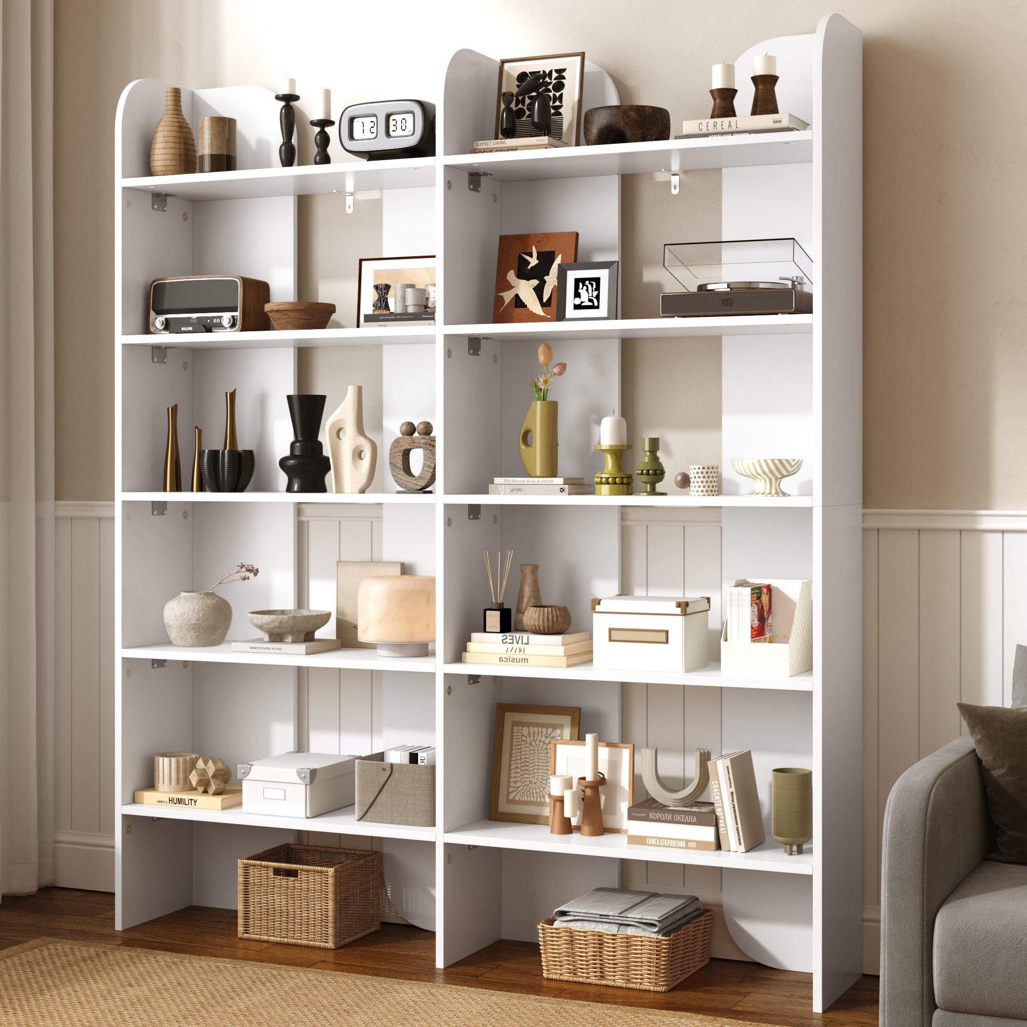 Flieks Bücherregal Standregal Büroregal, 12 offene Fächern, B135/H160/T25 cm 1-tlg., Bücherschrank mit 12 Ebenen Ablageregal Weiß, Anti-Kipp-Vorrichtung