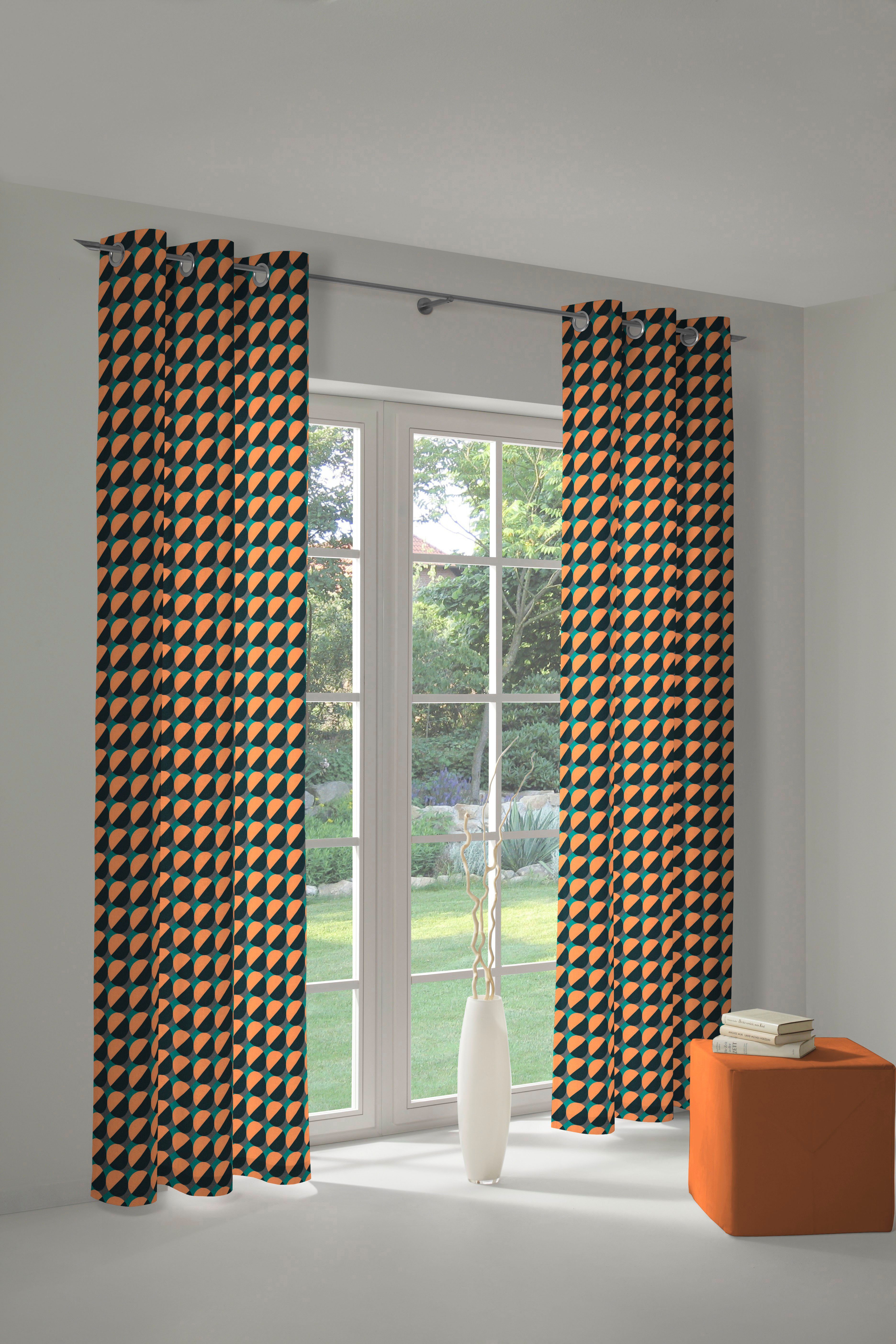 Vorhang Circles, Adam, Ösen (1 orange/dunkelblau/türkis Jacquard, St), blickdicht, nachhaltig