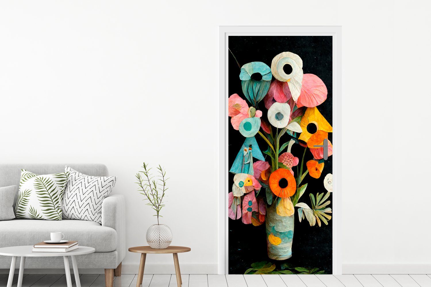 Tür, - St), Farben, cm für bedruckt, - Türtapete Blumen Vase Fototapete Türaufkleber, 75x205 Blumenstrauß (1 - MuchoWow Matt,
