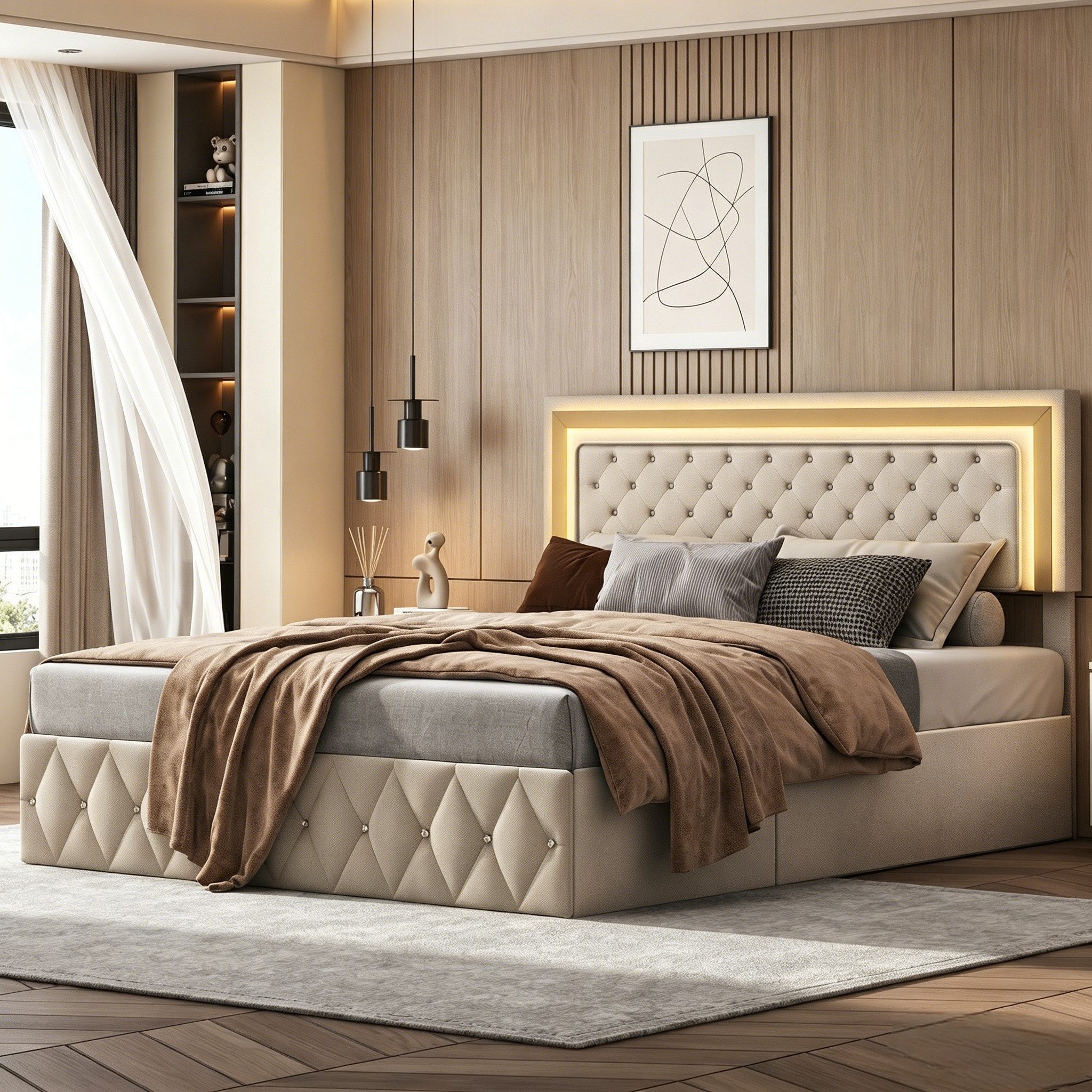 Polsterbett Stauraumbett 180x200 mit LED &  Bettkasten