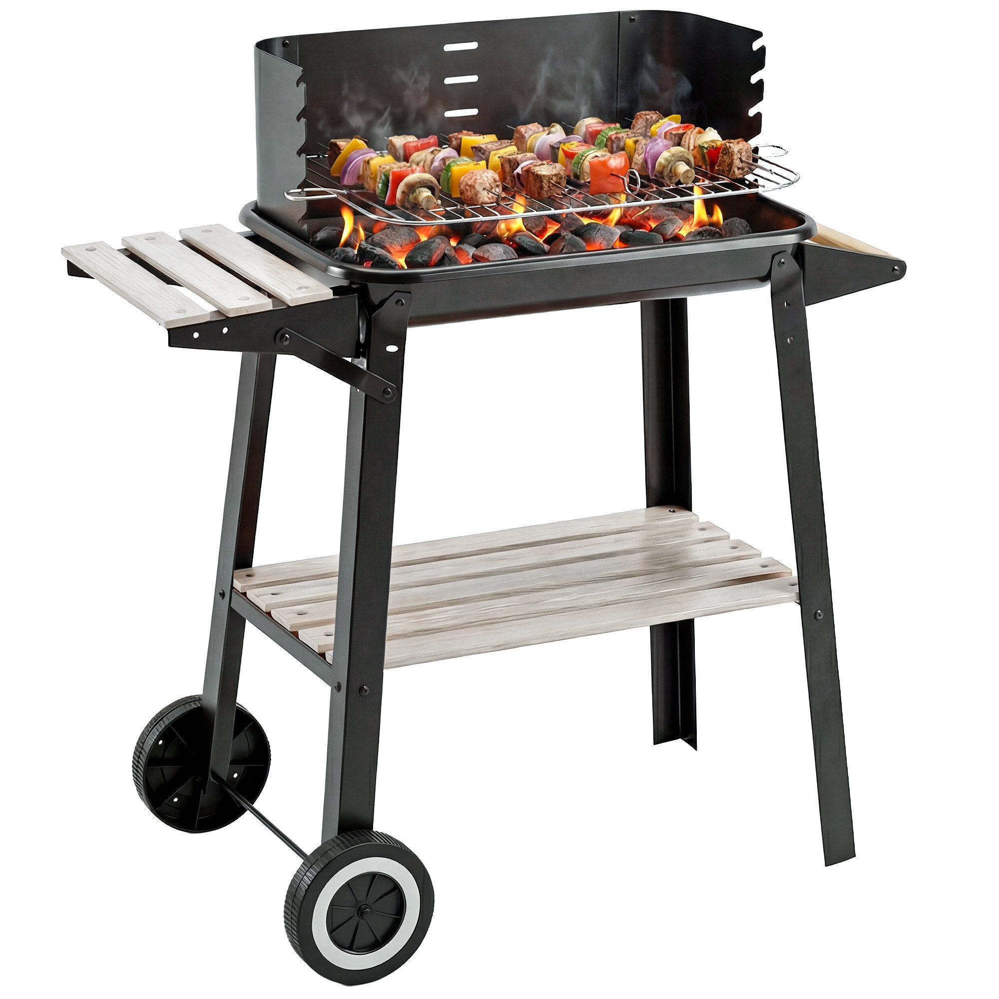 MC Star Holzkohlegrill Holzkohlegrill mit verstellbarer Grillhöhe, Ablagen und Rollen für den Außenbereich, 83 x 46 x 87 cm, Schwarz