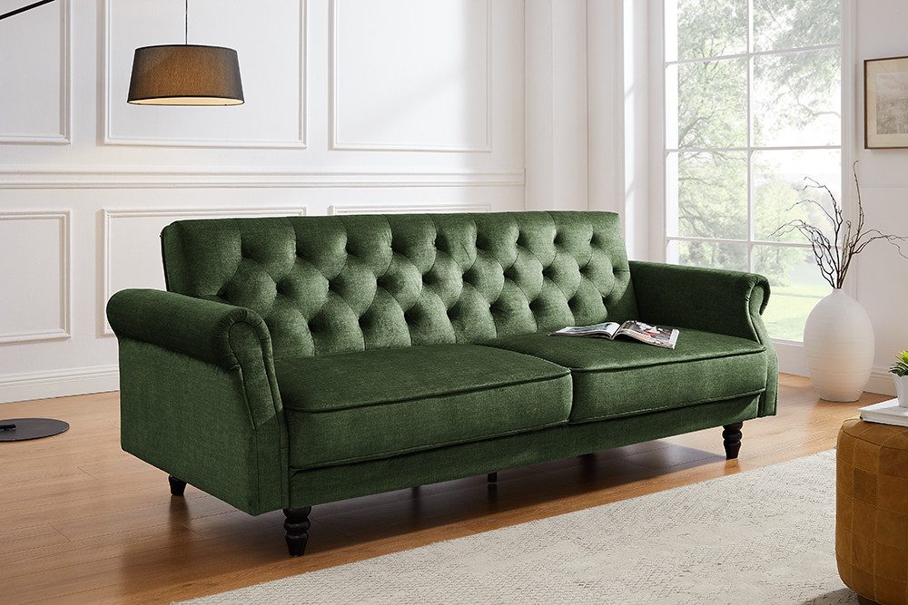 riess-ambiente Sofa MAISON BELLE AFFAIRE 220cm moosgrün – Samt, Schlaffunktion, 3-Sitzer mit Sitzkomfort & Gästebett-Funktion – ideal für Wohnräume