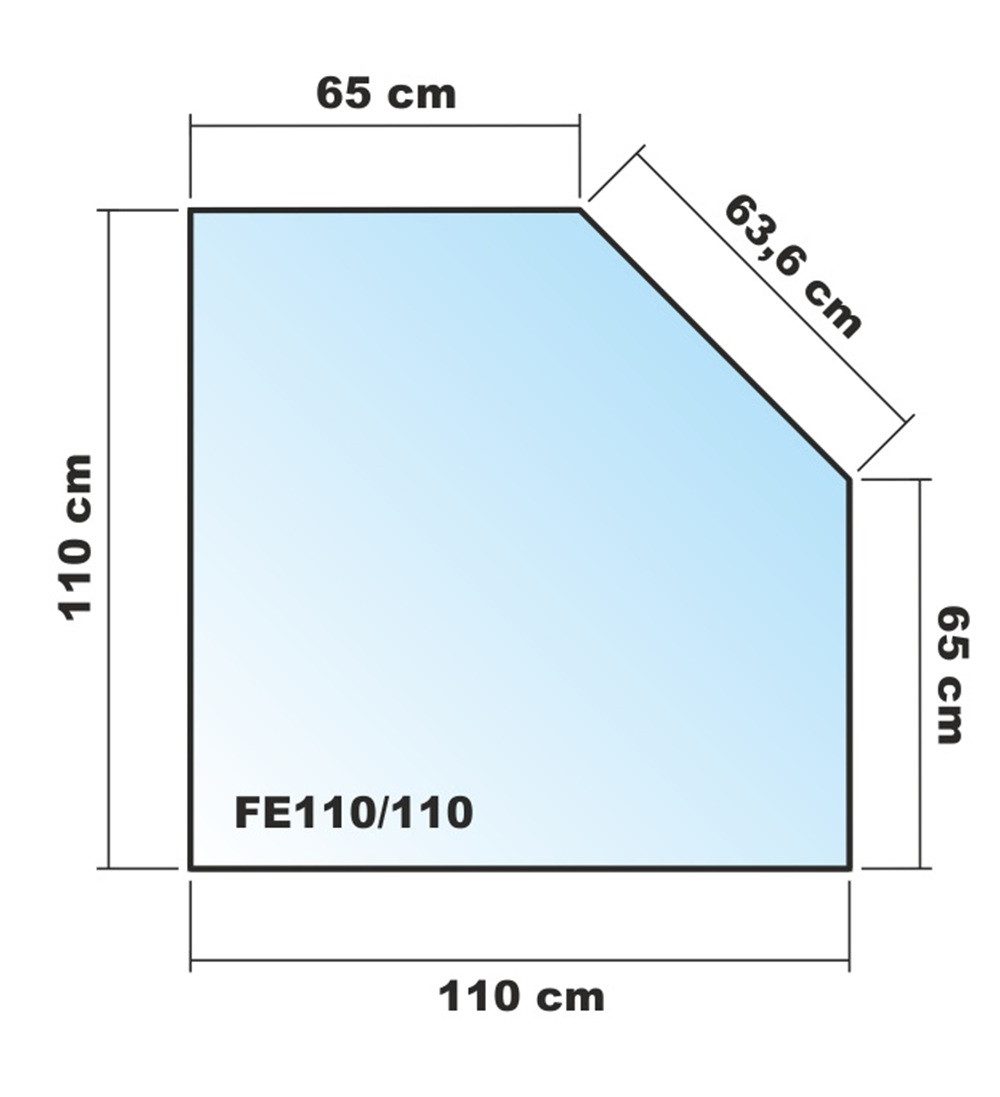 ECOfoxx Bodenschutzplatte Fünfeck 110x110cm schwarz - Funkenschutzplatte Kaminbodenplatte, Form: Fünfeck / Diamant, ohne Silikondichtung, Glas schwarz 1100x1100mm
