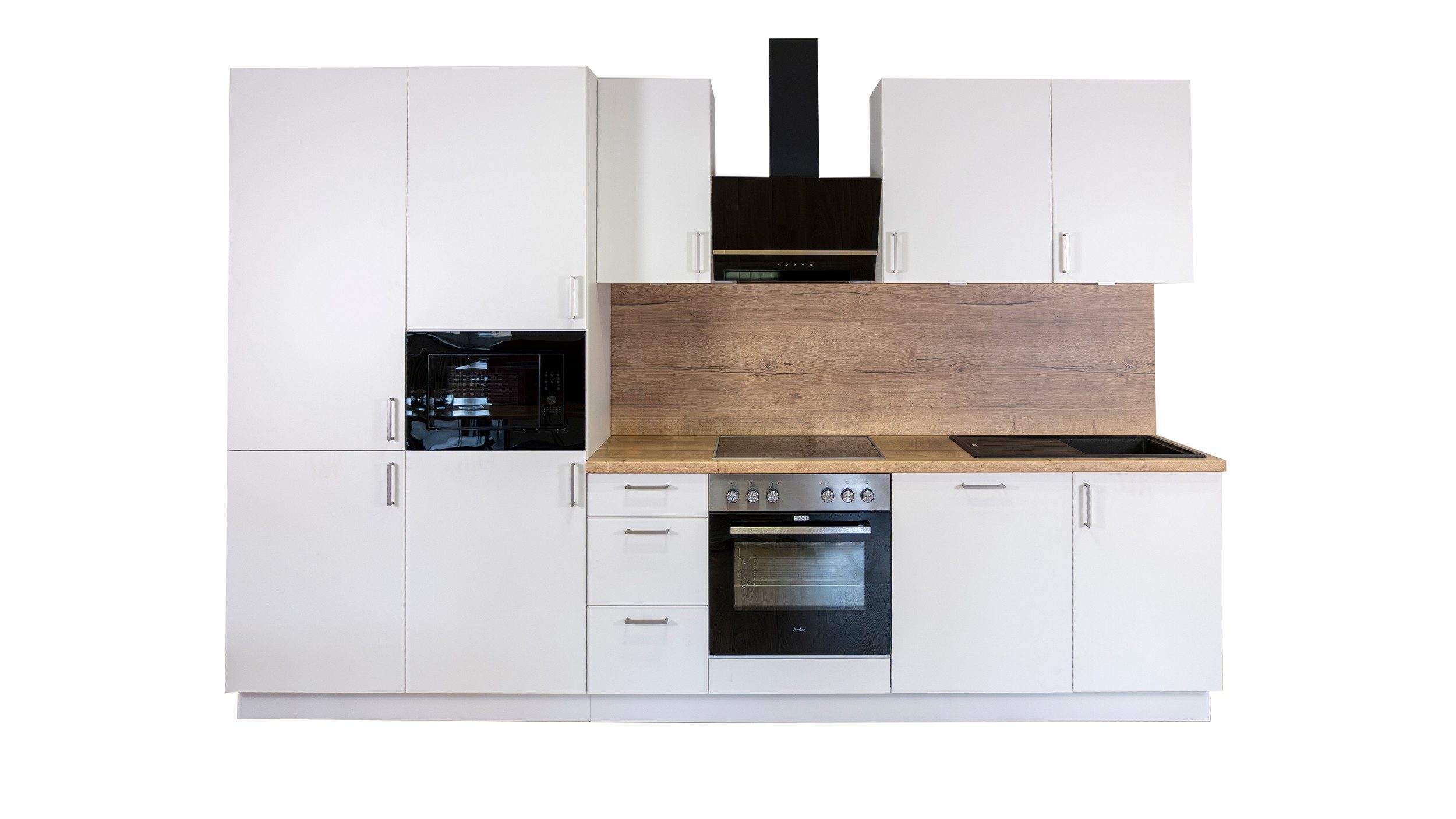 GEBA Küchenzeile Bremen, (330cm Weiß), Mit Nischenrückwand, Besteckkasten und Müllsystem