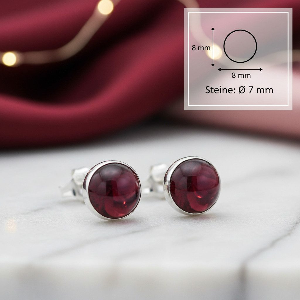 mantraroma Paar Ohrstecker SAMA rund medium aus 925 Silber mit Granat (Paar, Paar Ohrringe mit Schmuckbeutel), 925 Sterling Silber Ohrringe für Damen – Bild 2 von 4
