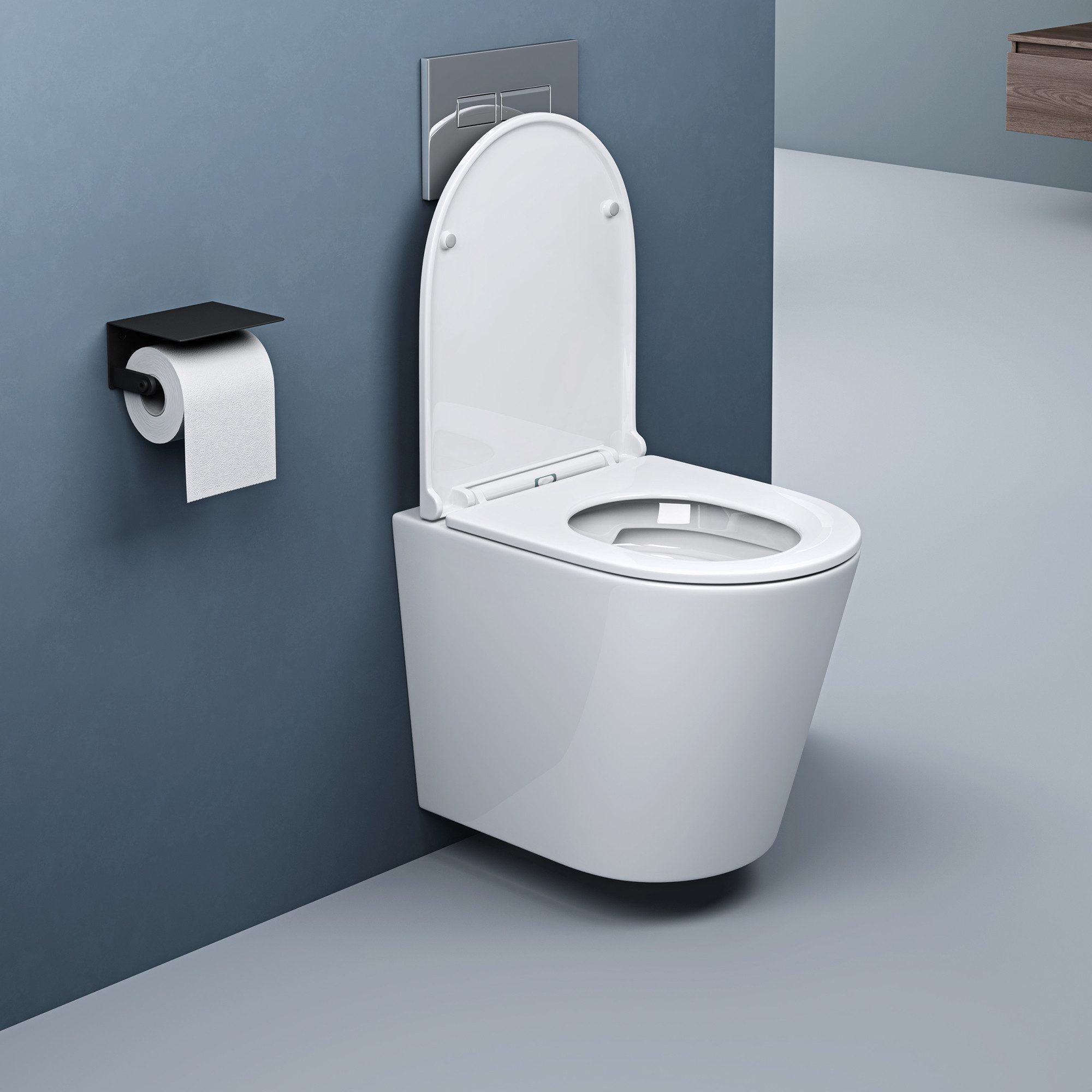 doporro Tiefspül-WC Wand-WC Hänge-WC Keramik Spülrandlos mit Softclose-Sitz wassersparend, wandhängend, inkl. SilentClose-Sitz mit Absenkautomatik, weiß/schwarz