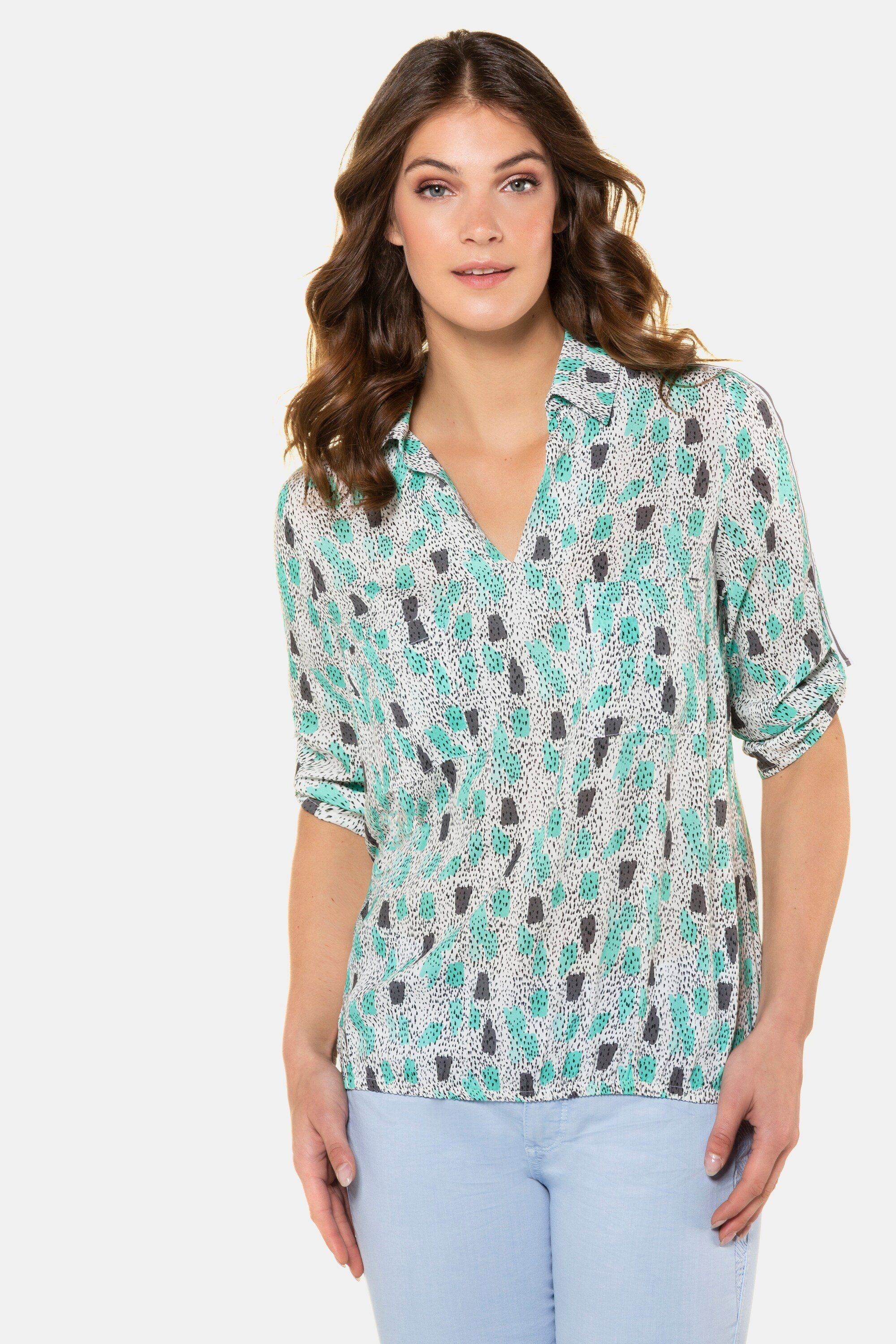 Gina Laura Longbluse Bluse Tupfenmuster Gummisaum 3/4-Ärmel