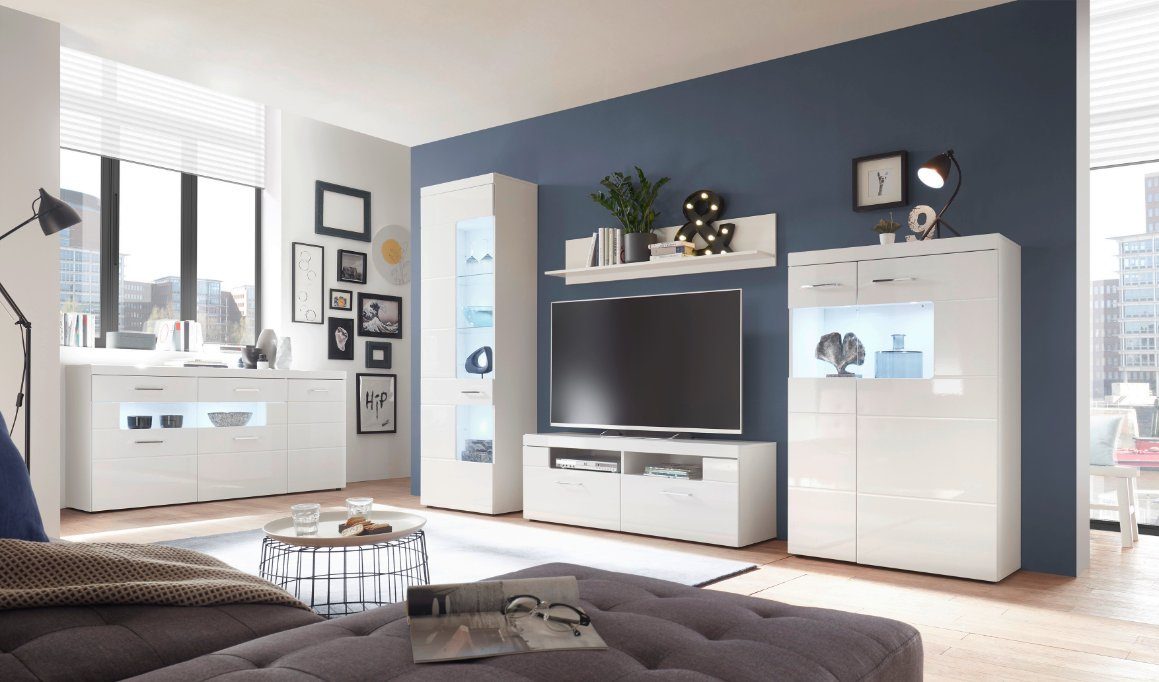 moebel-dich-auf Wohnwand LUGANO, (Vitrine + Wandboard günstig online kaufen