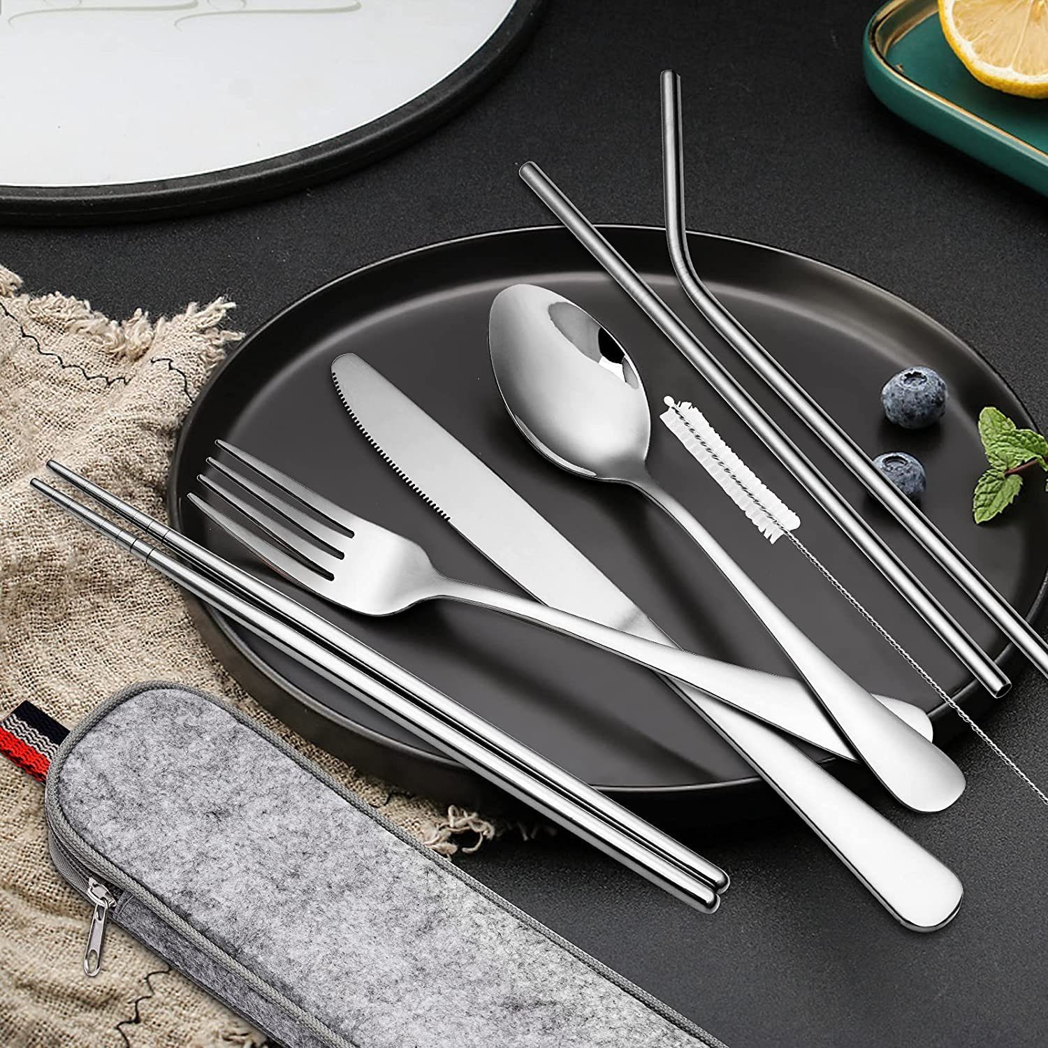 Faizee Möbel Besteck-Set Besteckset 8-tlg Reise Set Camping Besteckset vier Farben (8-tlg), Edelstahl