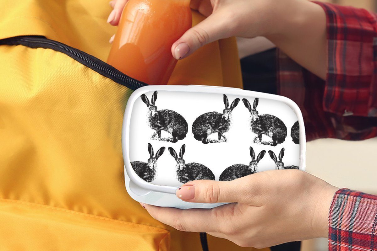 Kinder - Brotbox weiß Lunchbox und (2-tlg), Design für Mädchen - Tiere, und Jahrgang Kaninchen Erwachsene, für Kunststoff, MuchoWow Brotdose, Jungs -