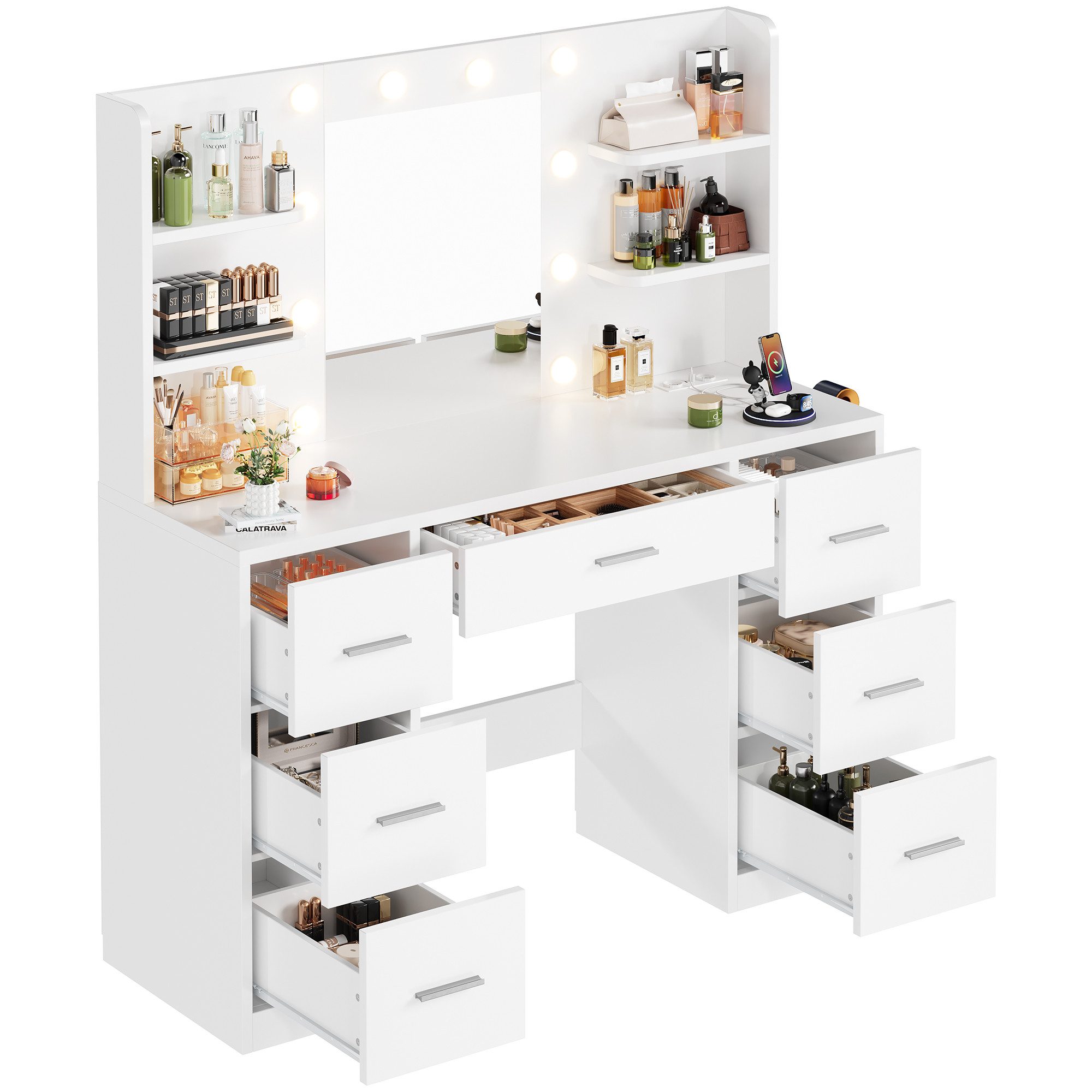 Furnicopia Schminktisch Mit einstellbarer LED-Beleuchtung, 7 Schubladen und günstig online kaufen