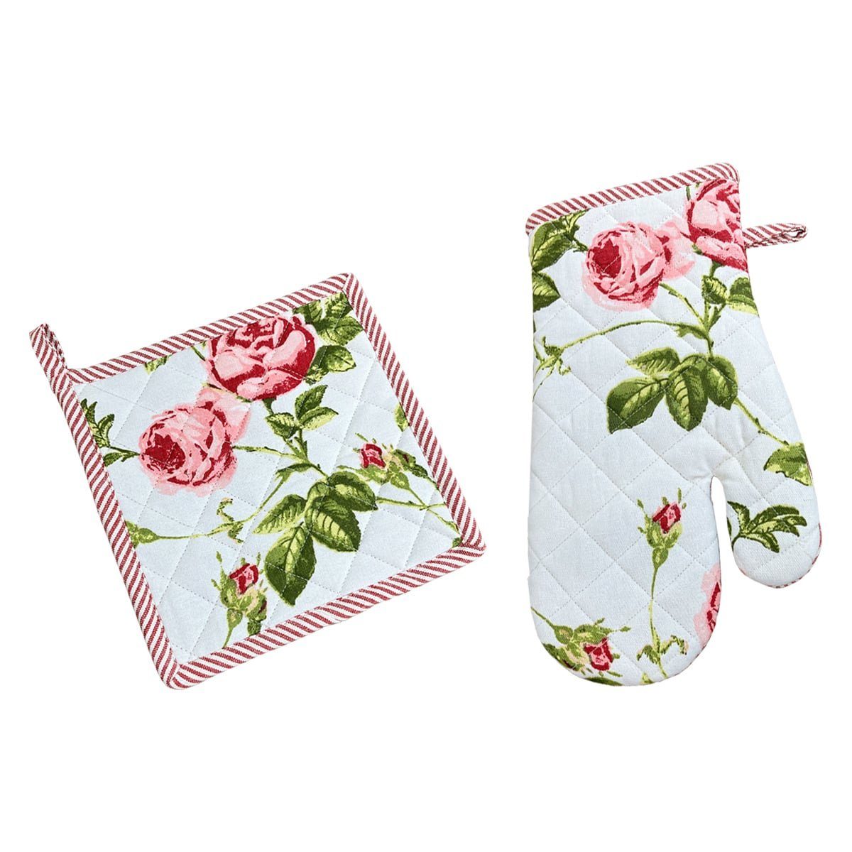Topflappen Topflappen Ofenhandschuh DORRIT Set Baumwolle Rosen Design