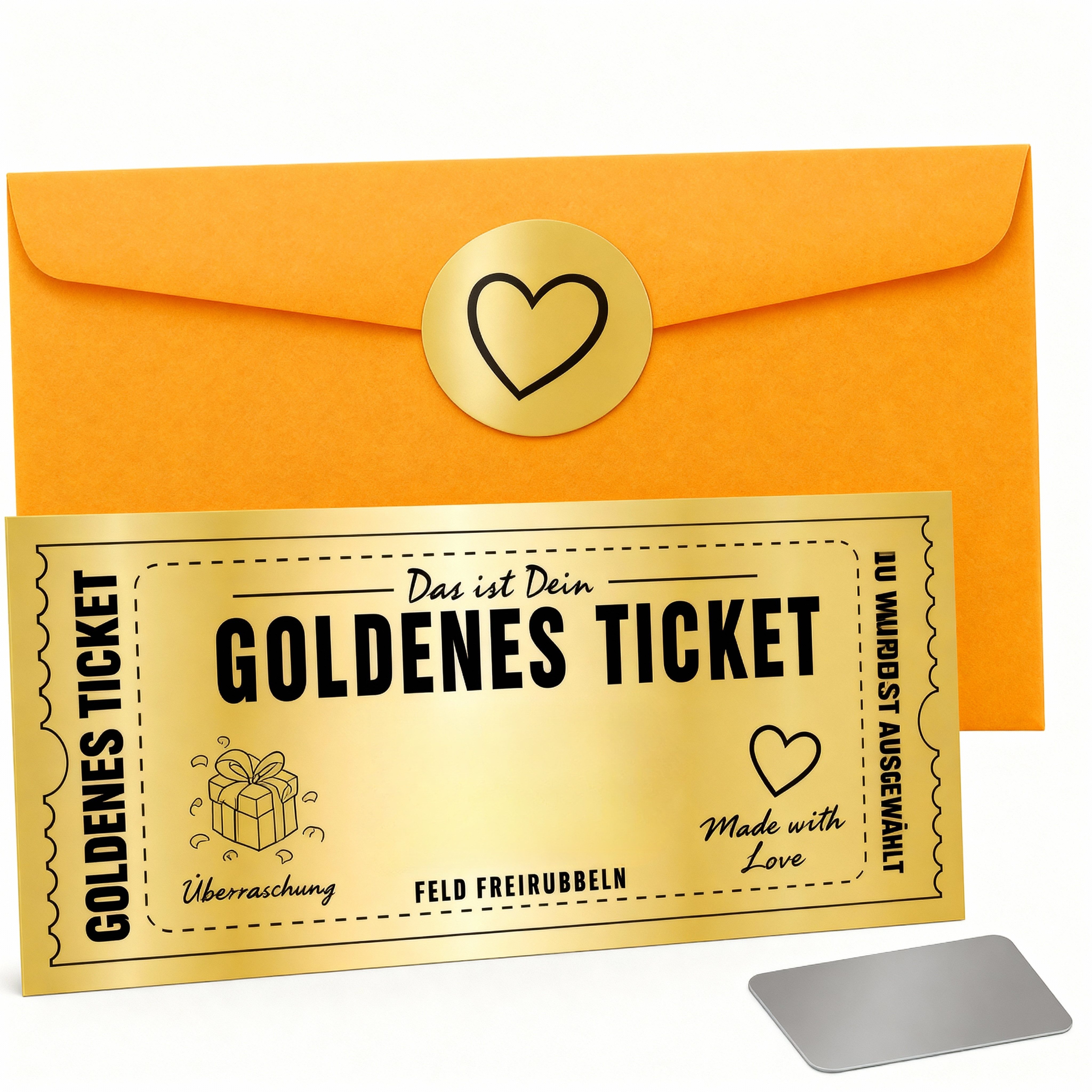 PRECORN Geschenkkarte Goldenes Ticket Gutschein Rubbelkarte mit Umschlag für Geburtstag uvm.