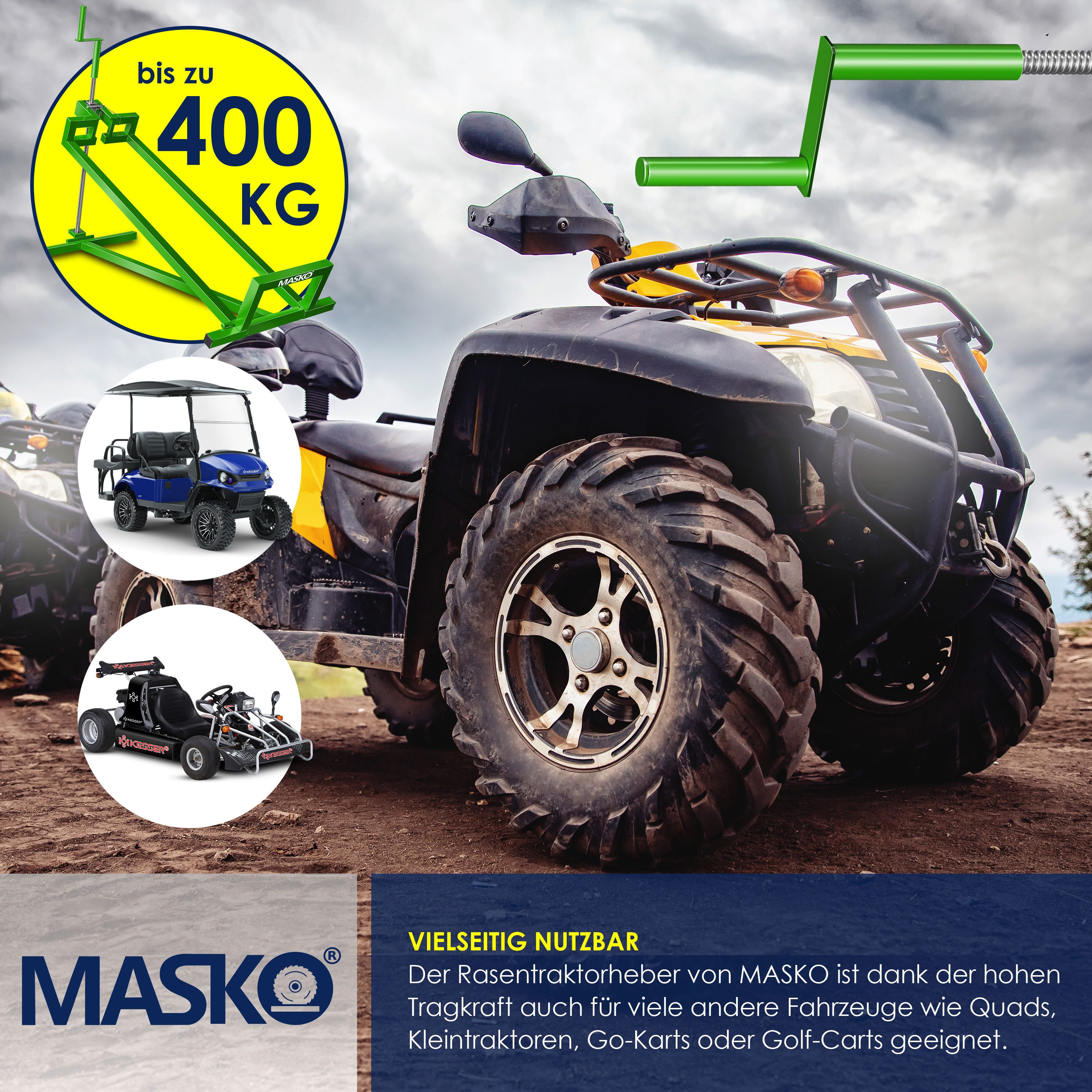 MASKO Rasentraktor Heber 450kg Hebevorrichtung für Aufsitzmäher inkl. Bürste, Rasentraktorheber, universelle Reinigungshilfe, Hebebühne für Quad – Bild 5 von 5