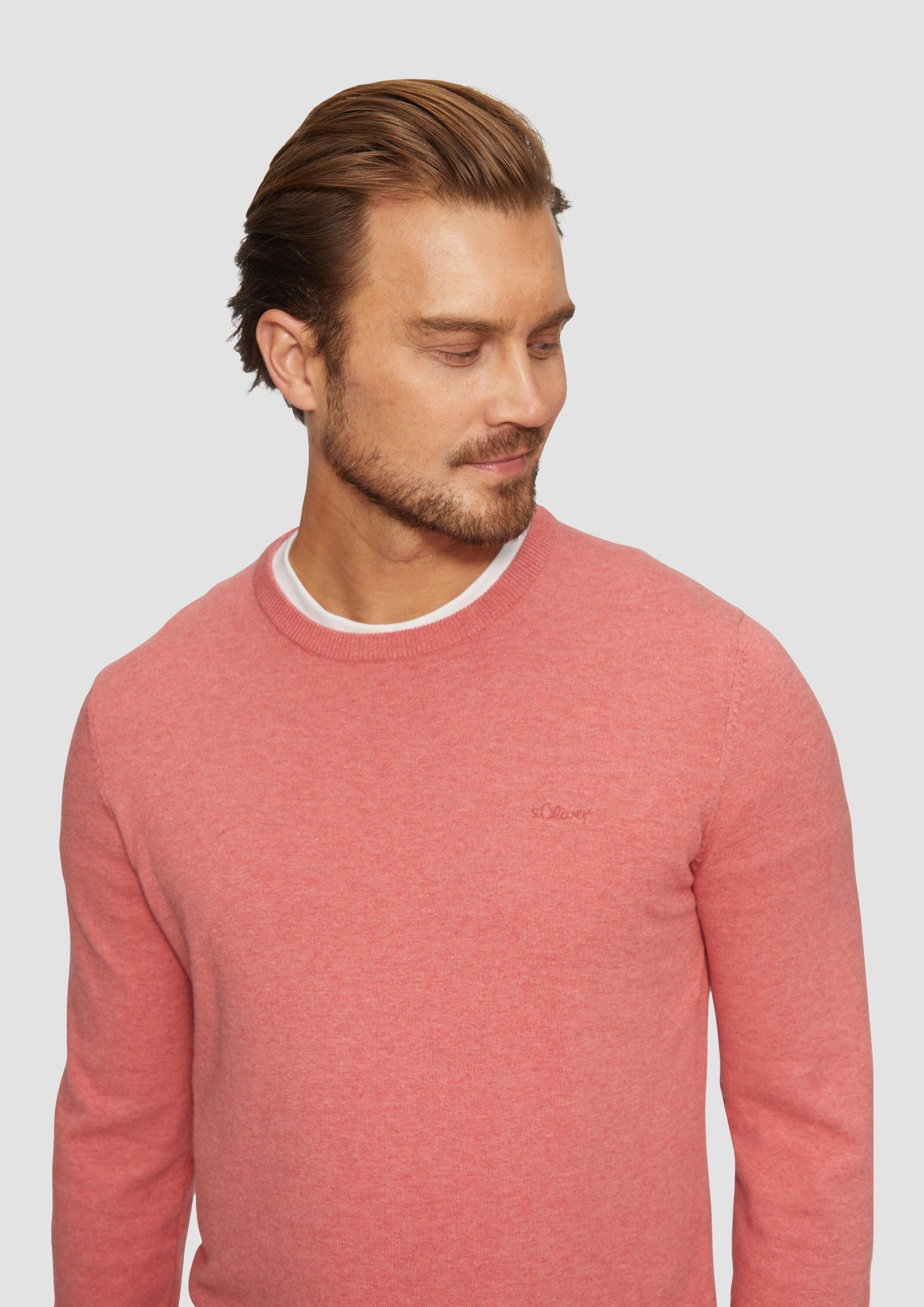 s.Oliver Longpullover Strickpullover Baumwollpullover mit Logo-Stickerei