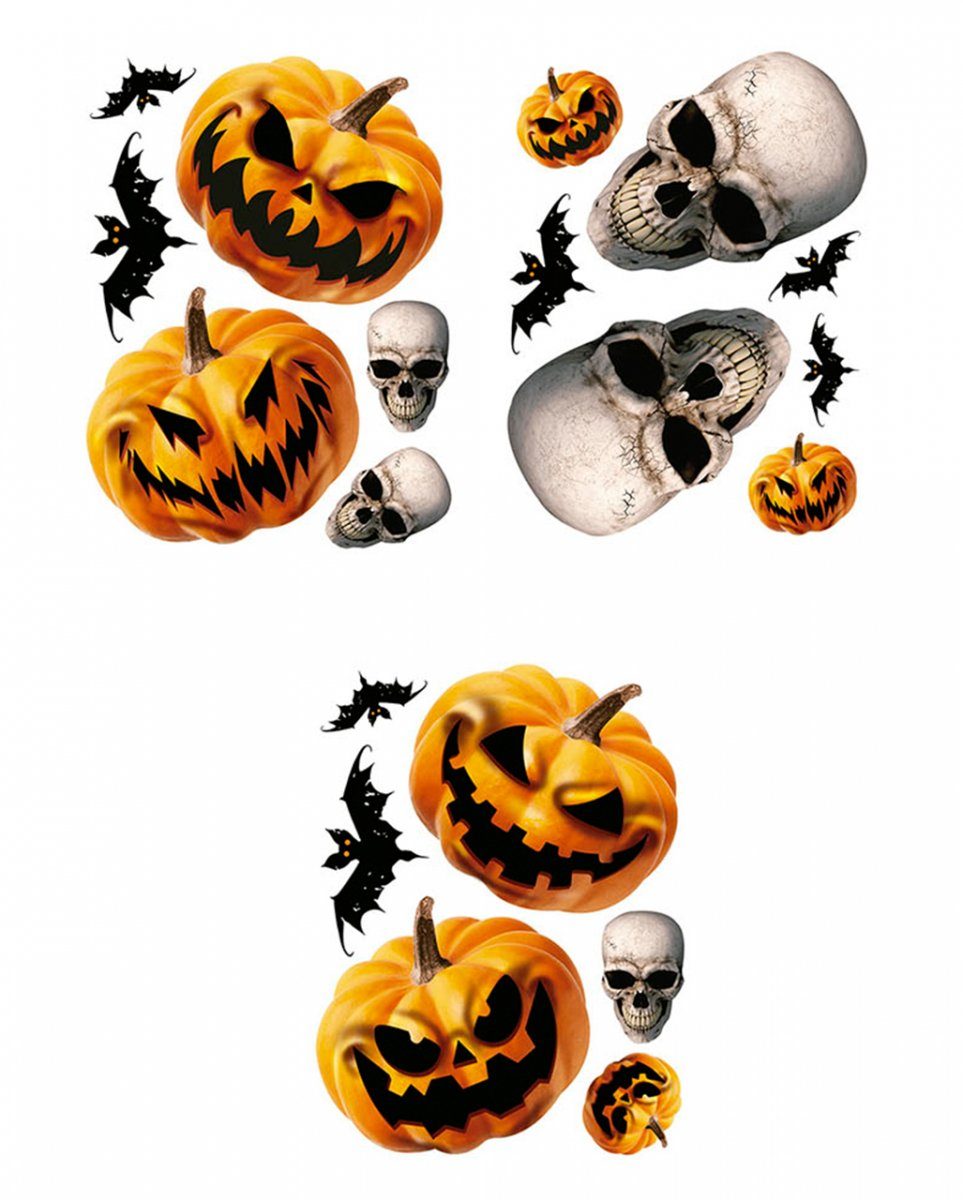 Horror-Shop Dekorationsfolie Kürbis & Totenkopf Fenster Sticker für Halloween