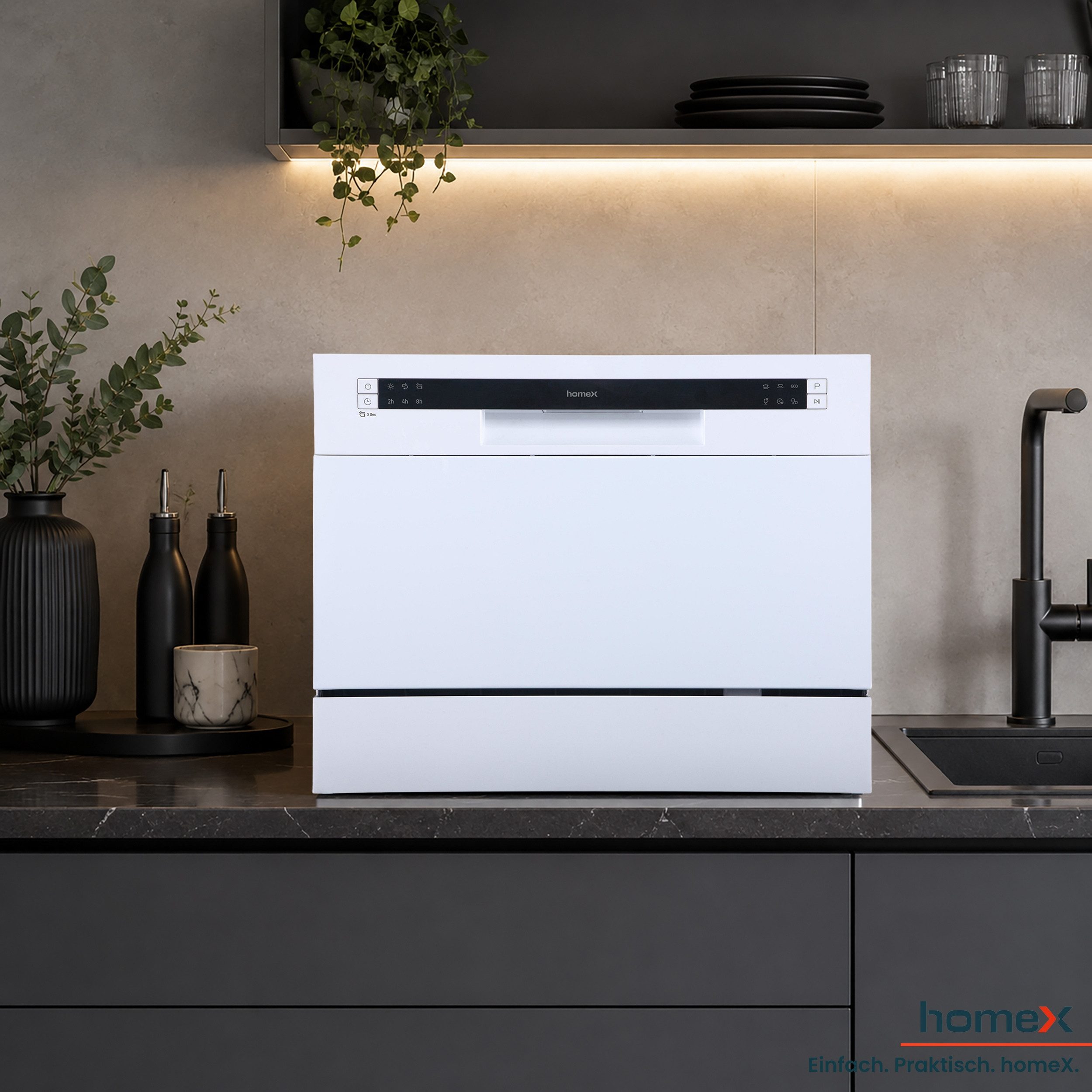 homeX Tischgeschirrspüler GST6AD-W, 7 l, 6 Maßgedecke, Mini Spülmaschine, Geschirrspüler klein, 6 Programme, 6 Gedecke, 47 dB