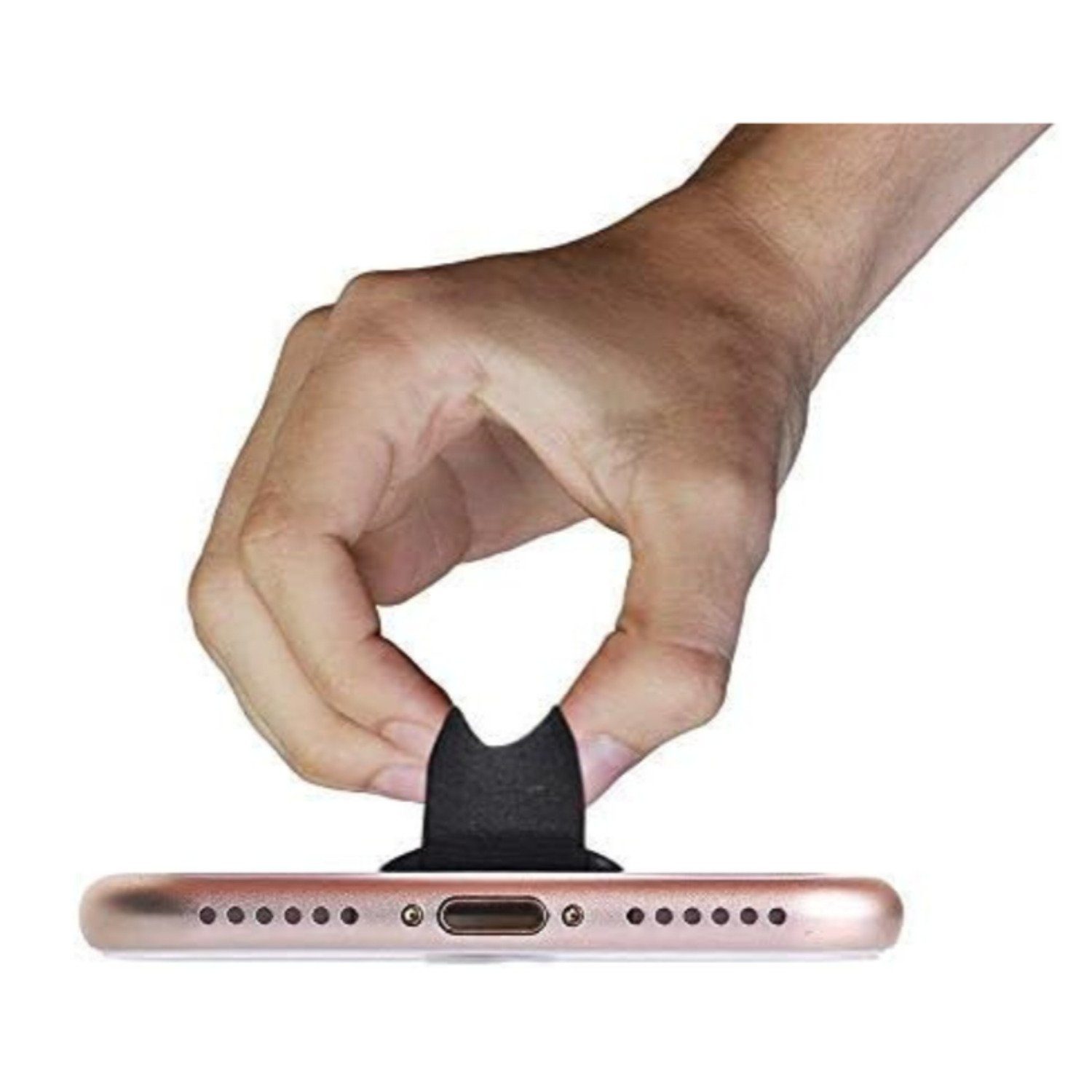CLM-Tech Handy-Halterung Fingerhalterung Handy 3er Set - Einhandbedienung mit Band, (bis 8,00 Zoll, Smartphone Tablet Handyhalterung selbstklebend schwarz, Hand – Bild 4 von 5