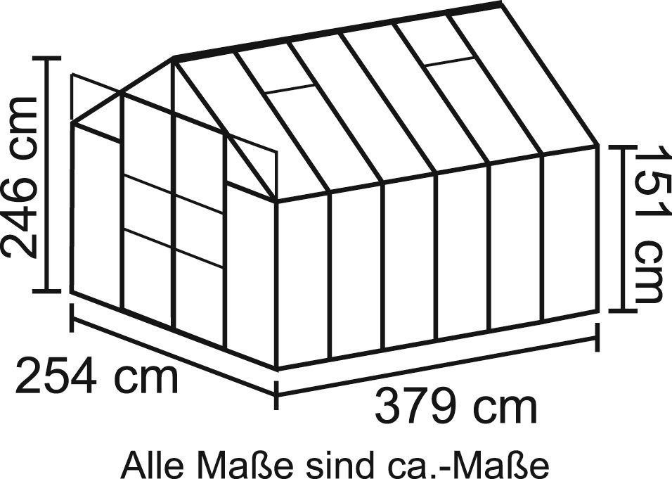 Vitavia Gewächshaus Uranus 9900, BxTxH: 254 x 378 x 246 cm, 6 mm Wandstärke, Set, mit 2-tlg. Zubehör