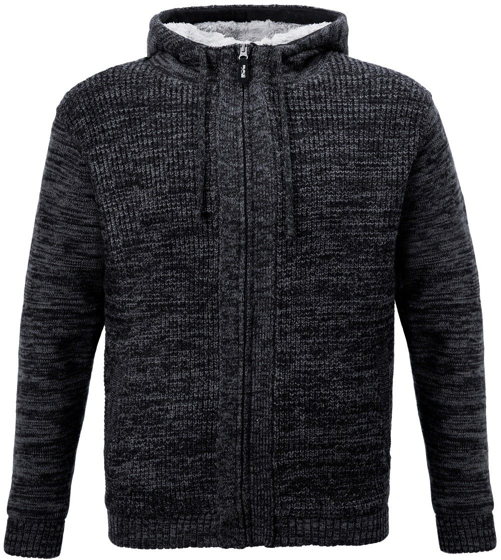 JOB Strickjacke Zimmerer-Hoodie-Strickjacke mit Fellfutter schieferschwarz günstig online kaufen
