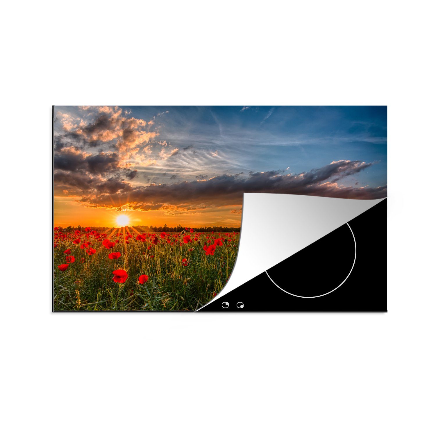 MuchoWow Herdblende-/Abdeckplatte Mohnblumen - Blumen - Sonne, Vinyl, (1 tlg), 81x52 cm, Induktionskochfeld Schutz für die küche, Ceranfeldabdeckung