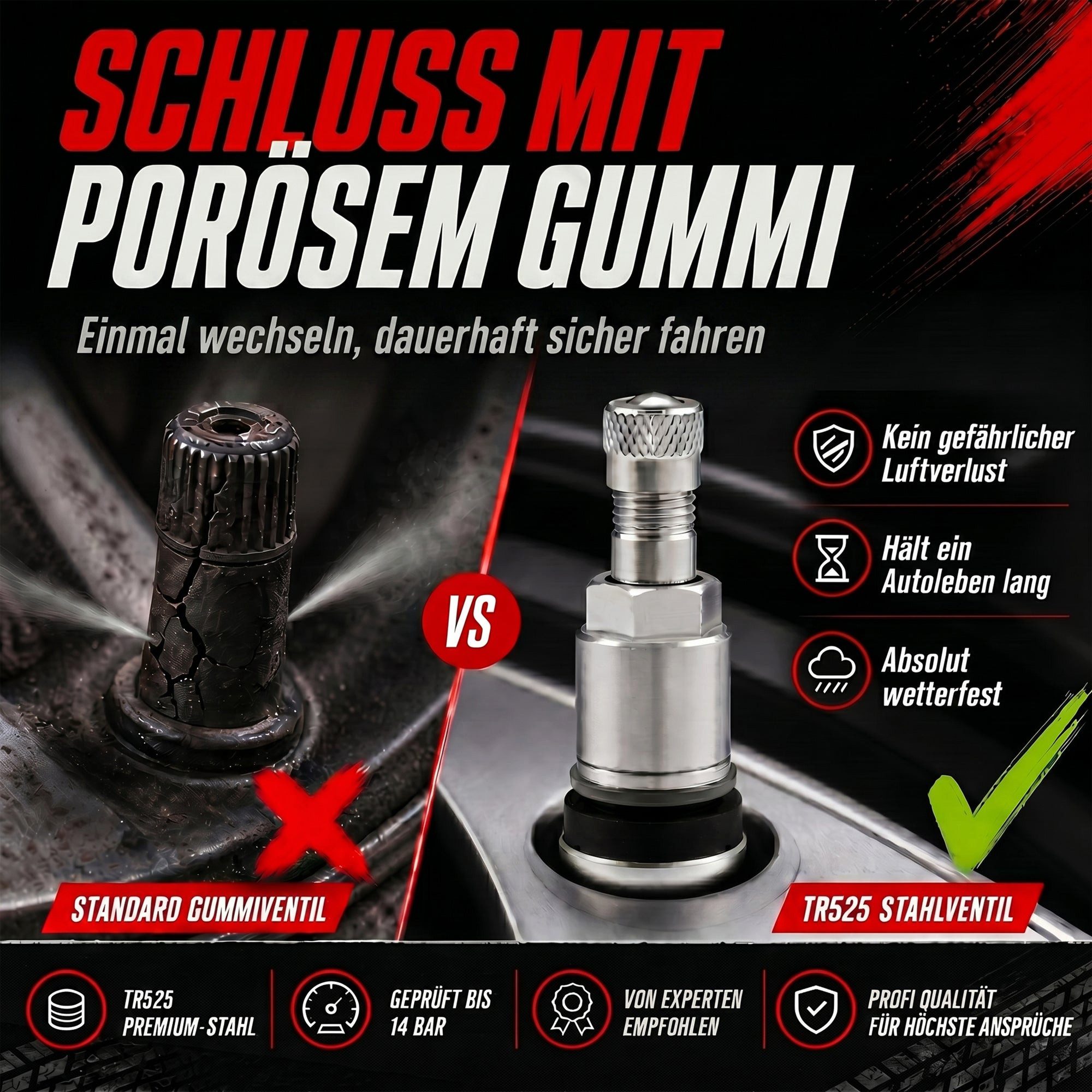 Pitlane Performance Reifen-Reparaturset TR525 Metallventil aus Aluminium Universelles Reifenventil, für 11,3mm Felgenloch, 2-St., Schraubventil für PKW, Wohnmobil & Anhänger, Reifenventil für KFZ Fahrzeuge
