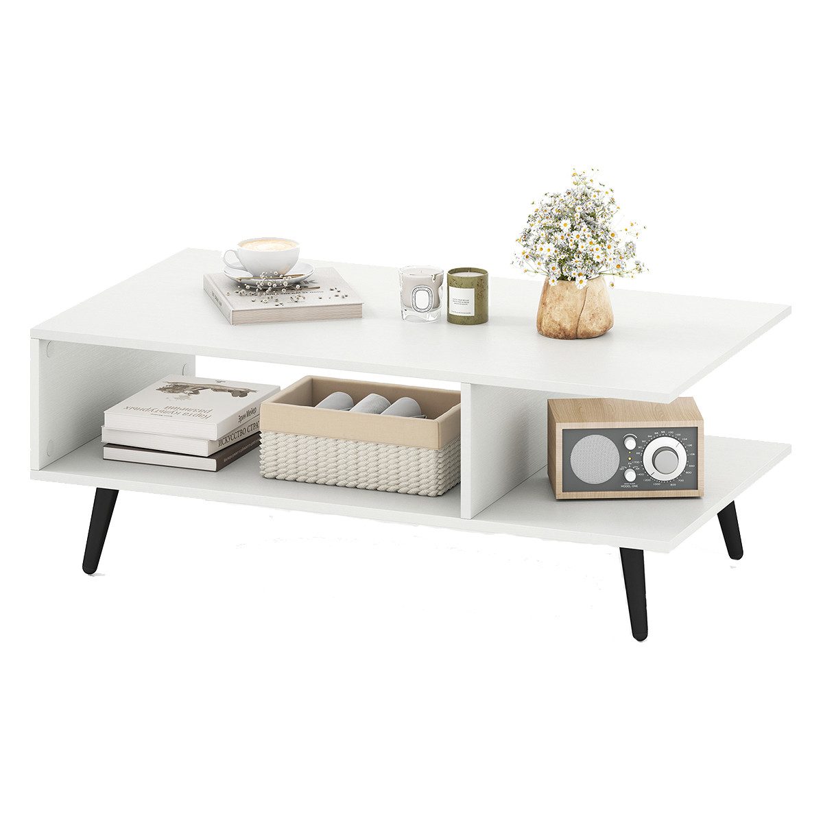 COSTWAY Couchtisch (1-St), mit Stauraum, 2 stufiger Wohnzimmertisch Holz 80 günstig online kaufen