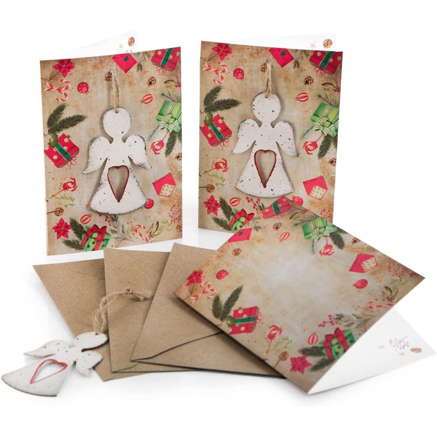 Logbuch-Verlag Dekofigur 3 Weihnachtsgrußkarten - Klappkarten mit Umschlag + Engel Anhänger