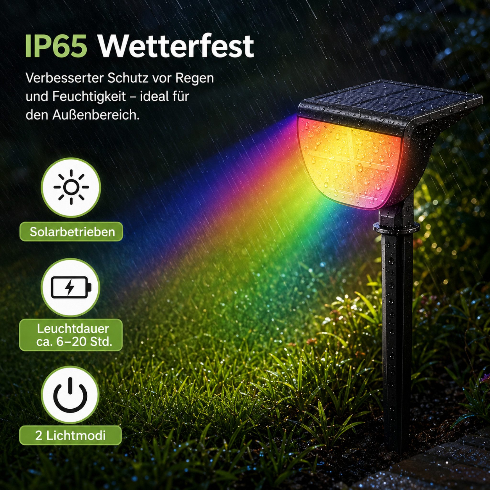 HS.SUPPLY LED Solarleuchte LED Solar Gartenleuchte IP65 mit Erdspieß & Wandhalterung, kaltweiß, LED fest integriert, warmweiß, Tageslichtweiß, RGB, Solarbetrieben, IP65 wetterfest, 90° verstellbar, Erdspieß