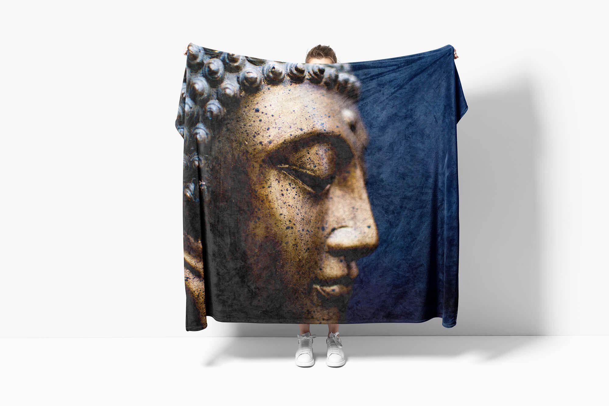 Baumwolle-Polyester-Mix Strandhandtuch Kuscheldecke Saunatuch Handtuch Art Handtuch (1-St), Buddha Sinus Buddhismus, mit Handtücher Fotomotiv