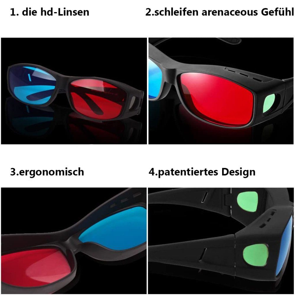 GelldG 3D-Brille PC-Spiele TV für (rot/blau) oder 3D-Anaglyphenbrille