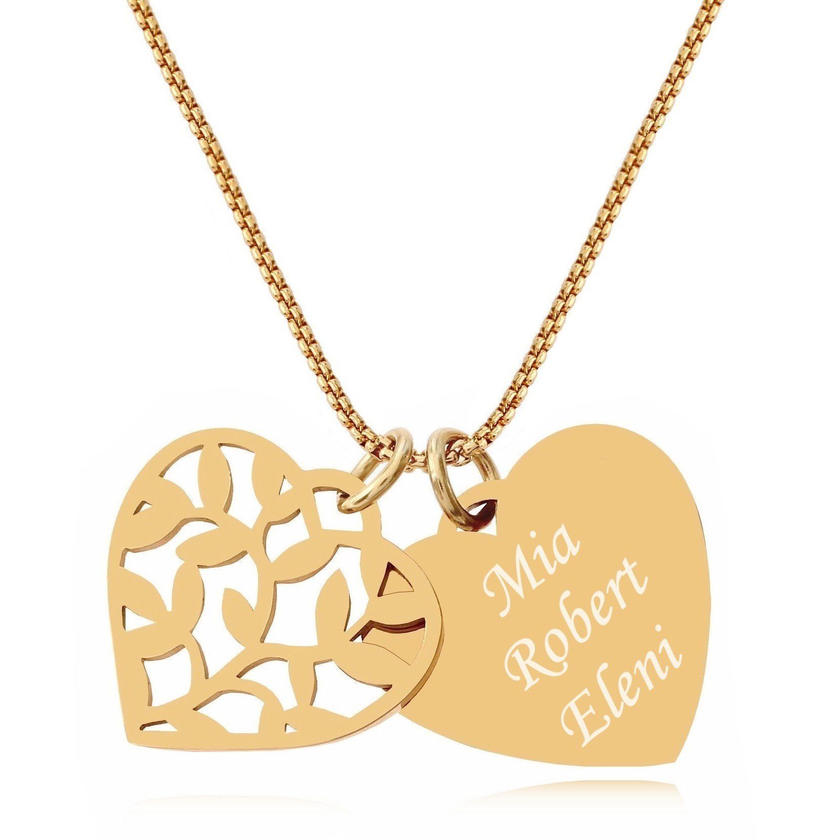 Kette Geschenk Kette Namen Weltkarte Halskette Welt Timando gold, Personalisierte Gravur Kette & Anhänger, für mit mit (mit Weltkugel Herz-Form, silber in sie) Frauen, mit
