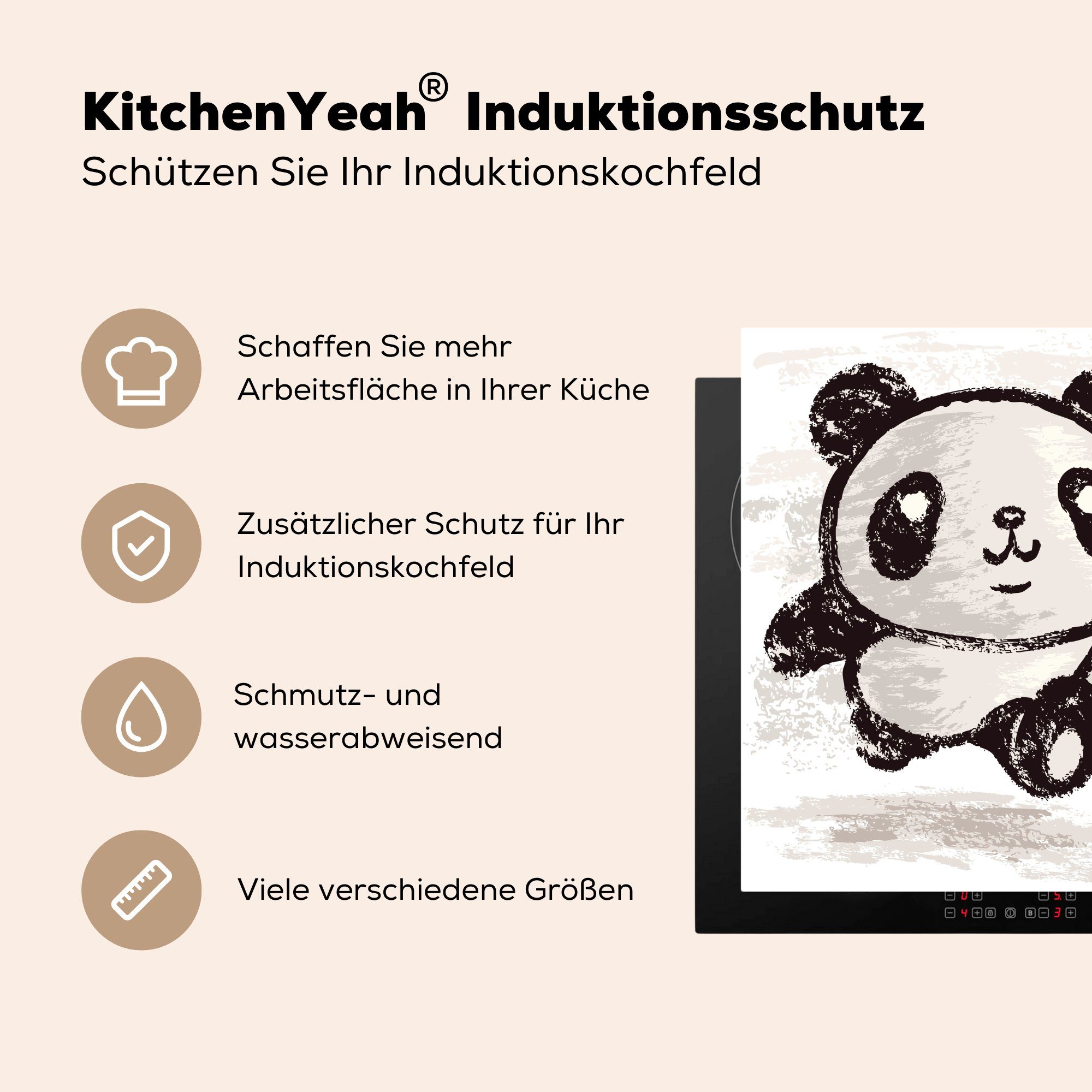 MuchoWow Herdblende-/Abdeckplatte Panda Vinyl, tlg), Weiß, cm, (1 - Ceranfeldabdeckung, für - - Schwarz Fußball 78x78 küche Arbeitsplatte