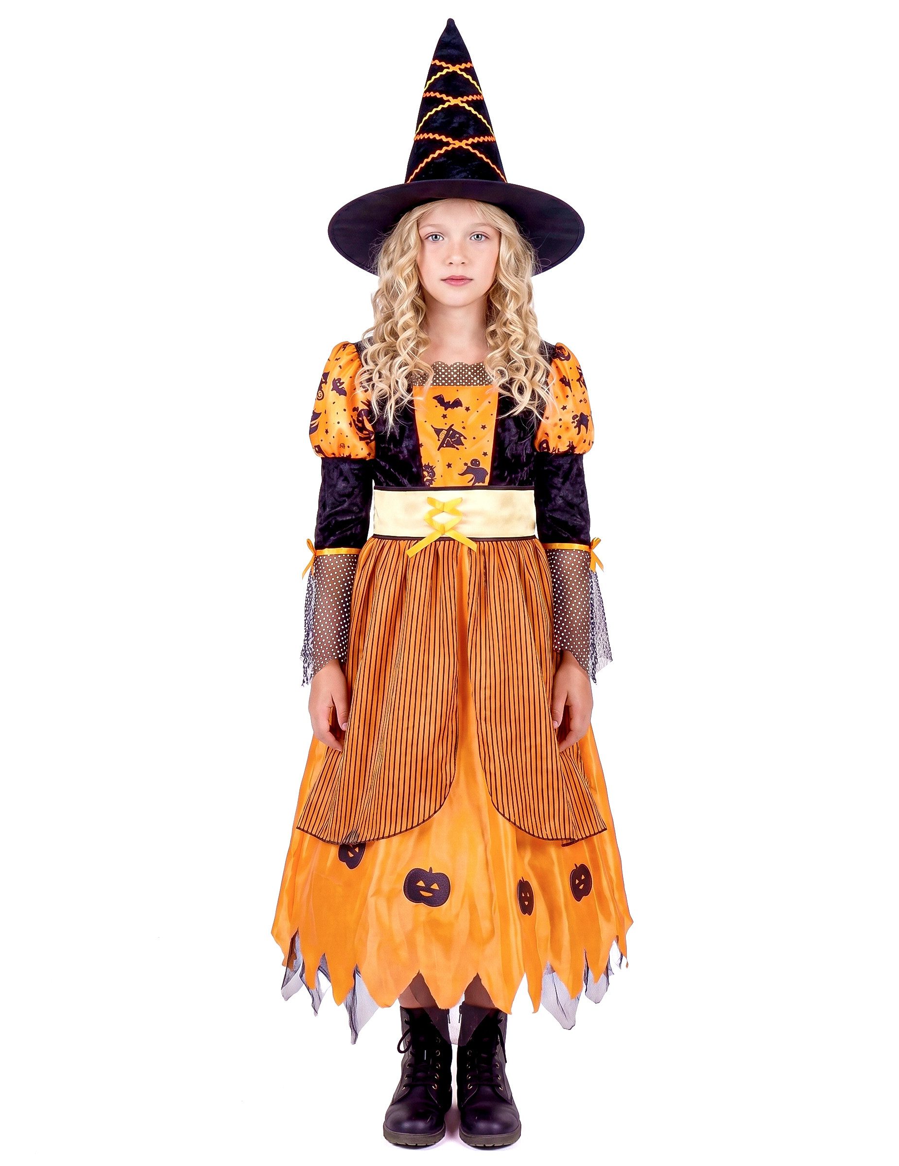 JADEO Kostüm Niedliches Kürbis-Hexenkostüm Halloween-Mädchenkostüm orange-schwarz