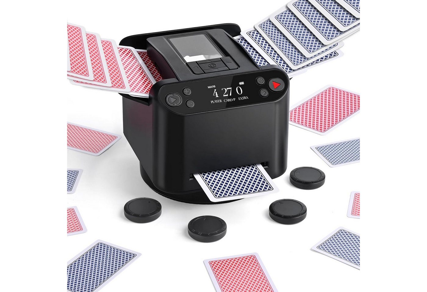 TWUFY Spiel Kartenmischmaschine mit Austeilen, 360° Drehung für 1–2 Decks, Familienspiel, Gesellschaftsspiel, mit 4 Fernbedienungen,Für 2–12 Spieler,Leise für Poker