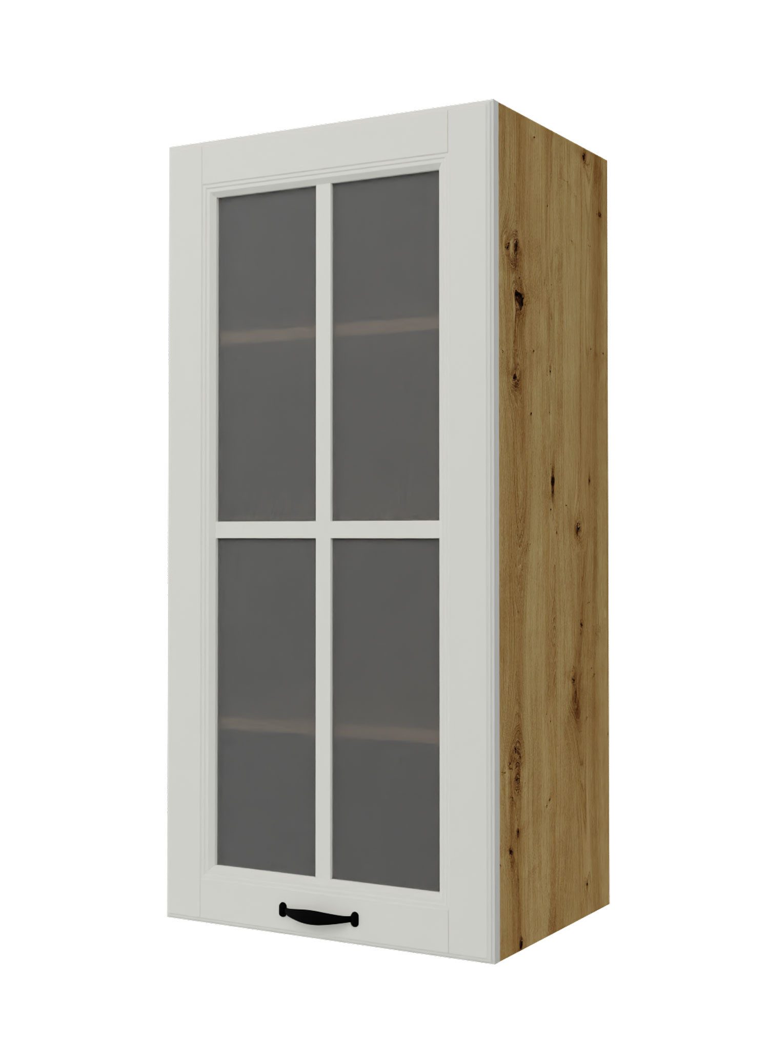 Feldmann-Wohnen Glashängeschrank Prato (Sprossenglastür (Klarglas), Soft-Close-Funktion, schwarzer Metallgriff, 1-St., hochwertig matt lackierte Fronten mit dekorativer Leistenoptik) 45x32,5x96cm Front- & Korpusfarbe wählbar, 1-türig, 3 Holzeinlegeböden