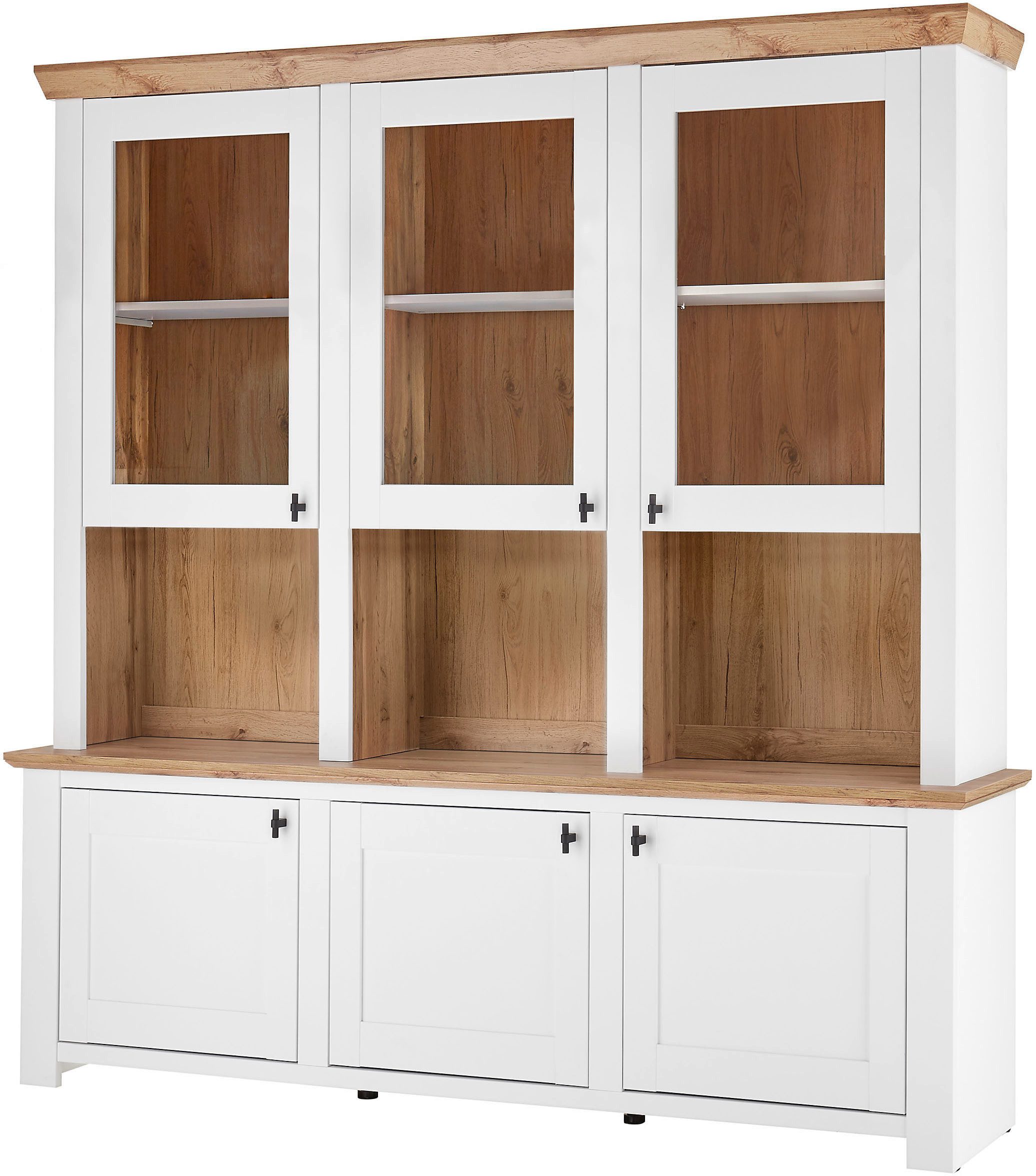 Home affaire Buffet Bristol, Bücherschrank im Landhausstil, moderner Hochschrank schwarze Metallgriffe, elegante Kranzoptik, ausreichend Stauraum