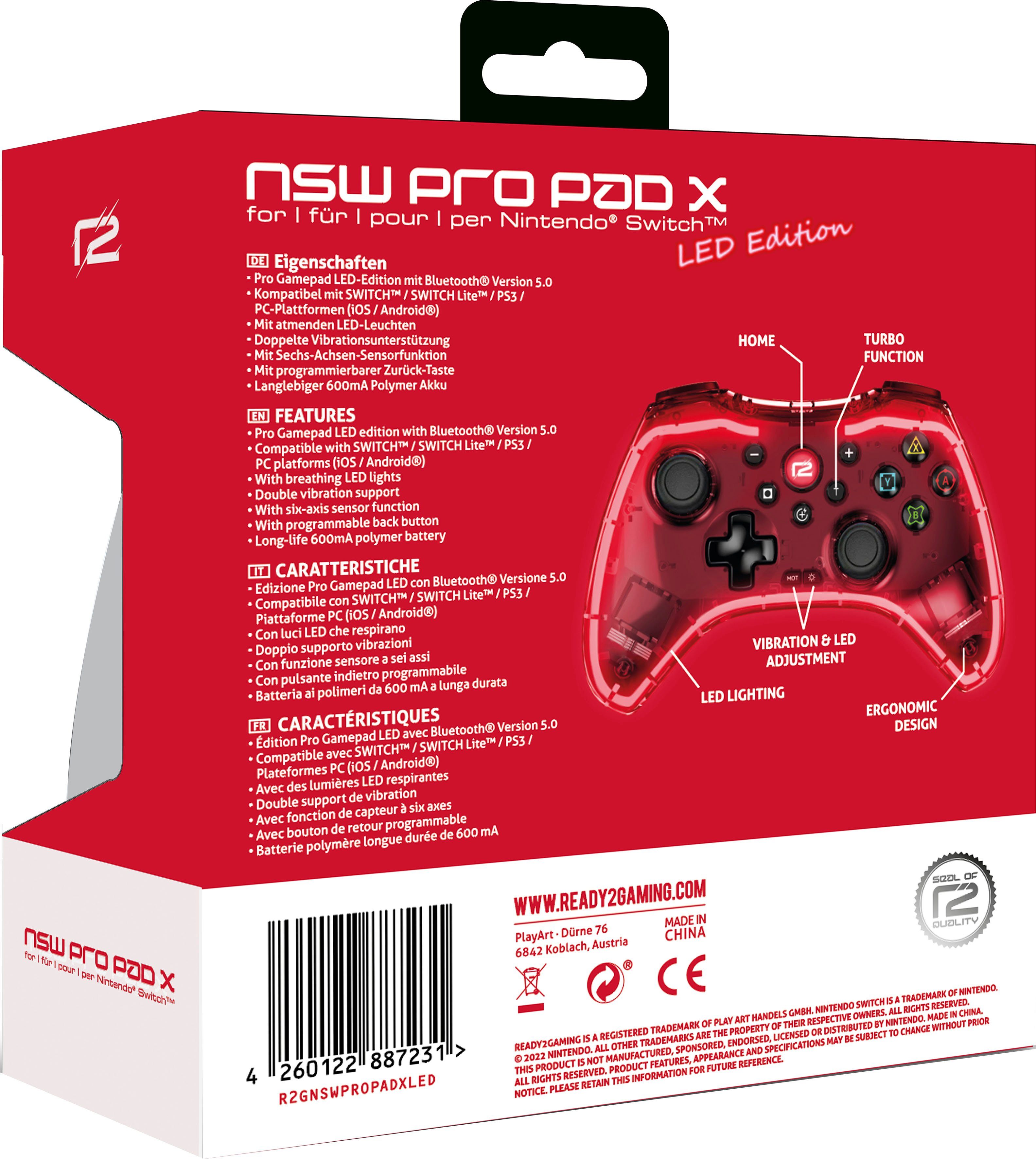 Pro in Edition Ready2gaming Pad Nintendo-Controller X mit roter Led transparent LED Switch Nintendo