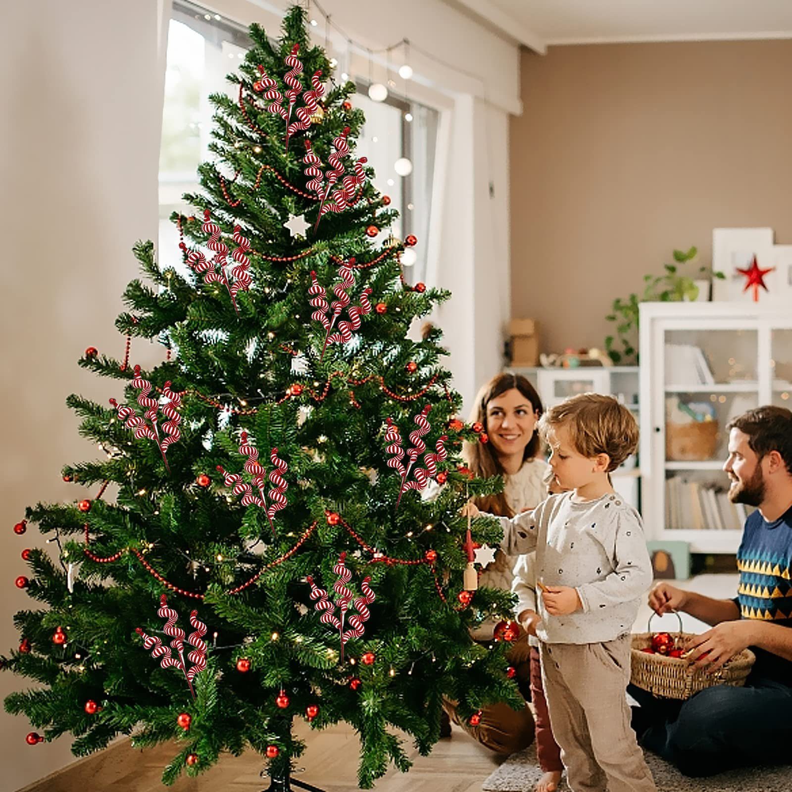 Weihnachtsbaumdekorationen aus Stück Zweige FUROKOY, Heimdekoration weiße Urlaub für Kunstkranz Weihnachtsschmuck, rote und / 6 Wolle Weihnachtsglocken