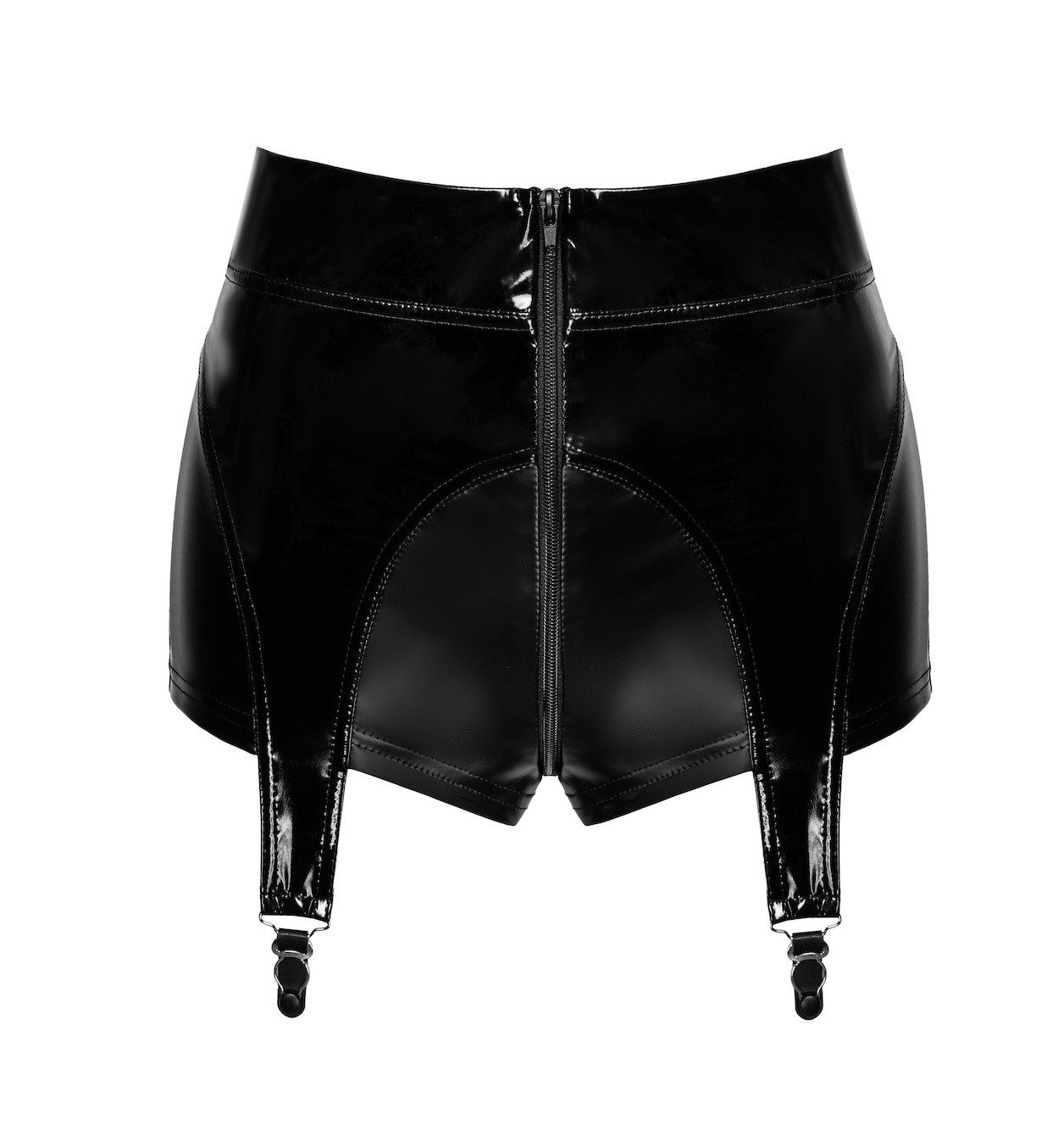 Noir Handmade Shorts Damen Wetlook Shorts schwarz mit Strumpfhaltern skinny Reißverschluß