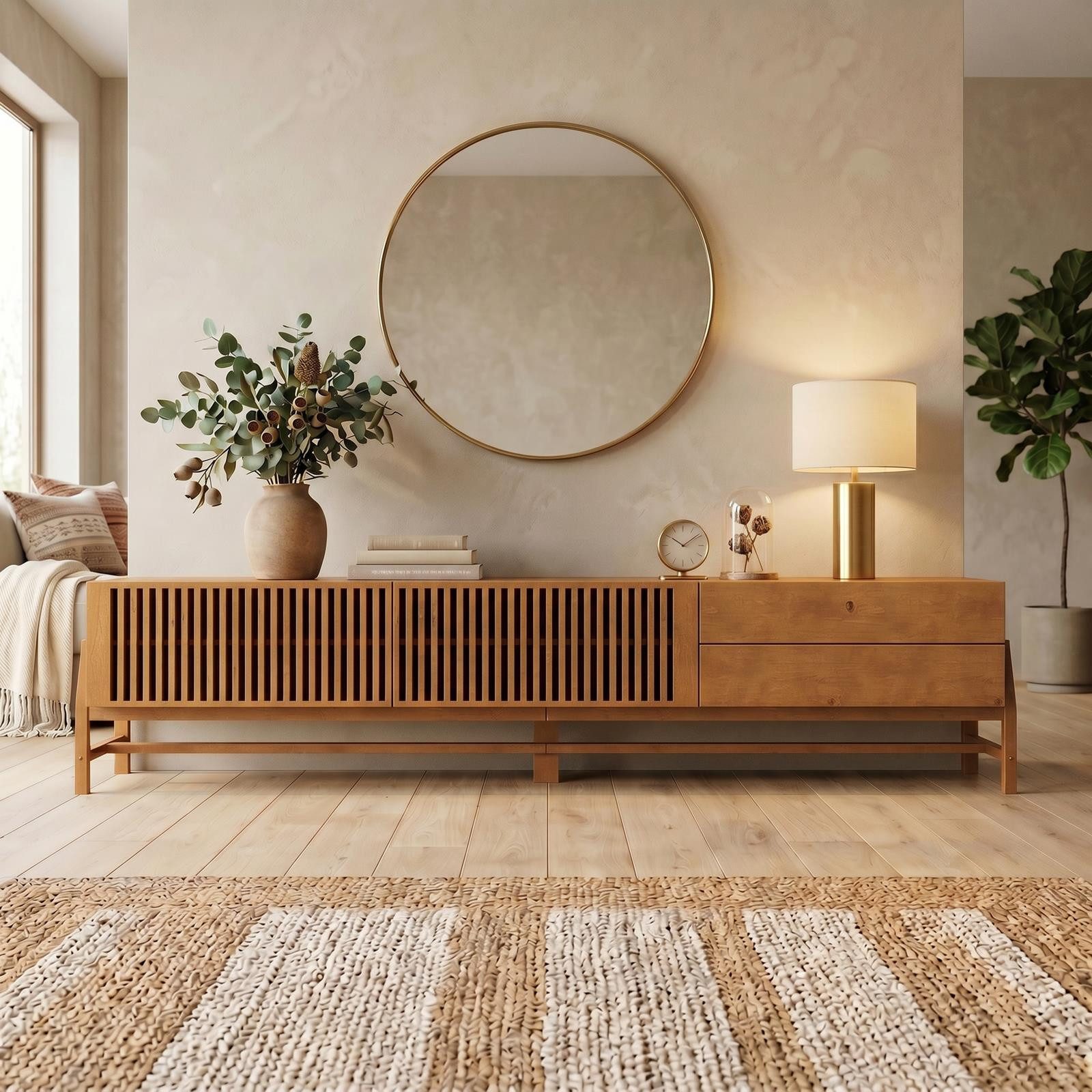 IDIMEX Lowboard ADAMO, Sideboard 220cm aus Massivholz mit Lamellentüren Eiche Finish